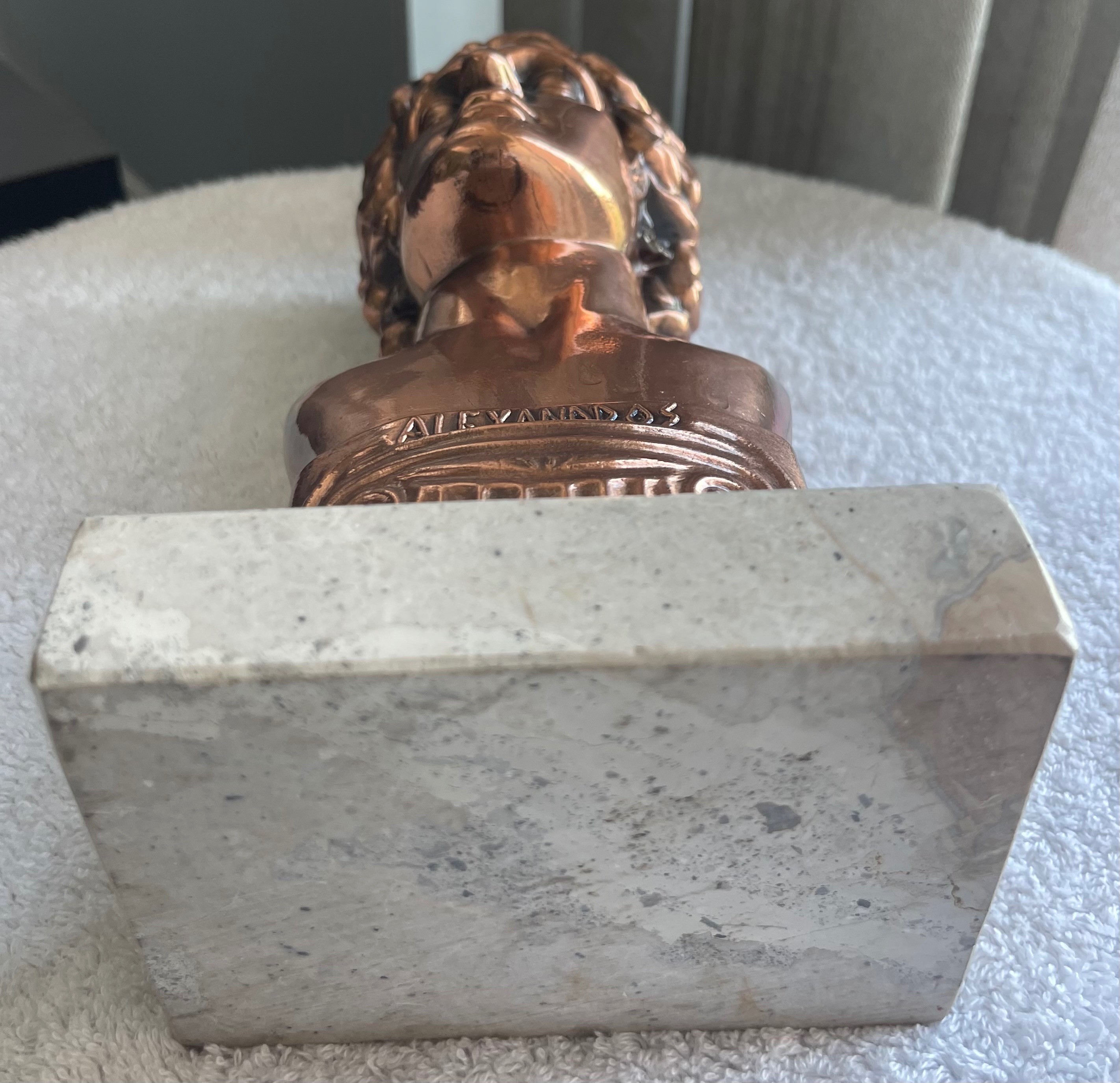 Vintage Greek Alexander The Great Copper Bust on Marble Base - photo 5