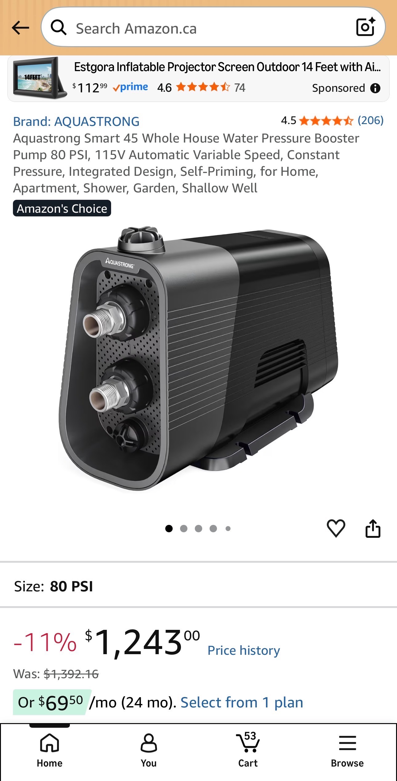 Aquastrong Smart 45 Whole House Water Pressure Booster Pump 80PS