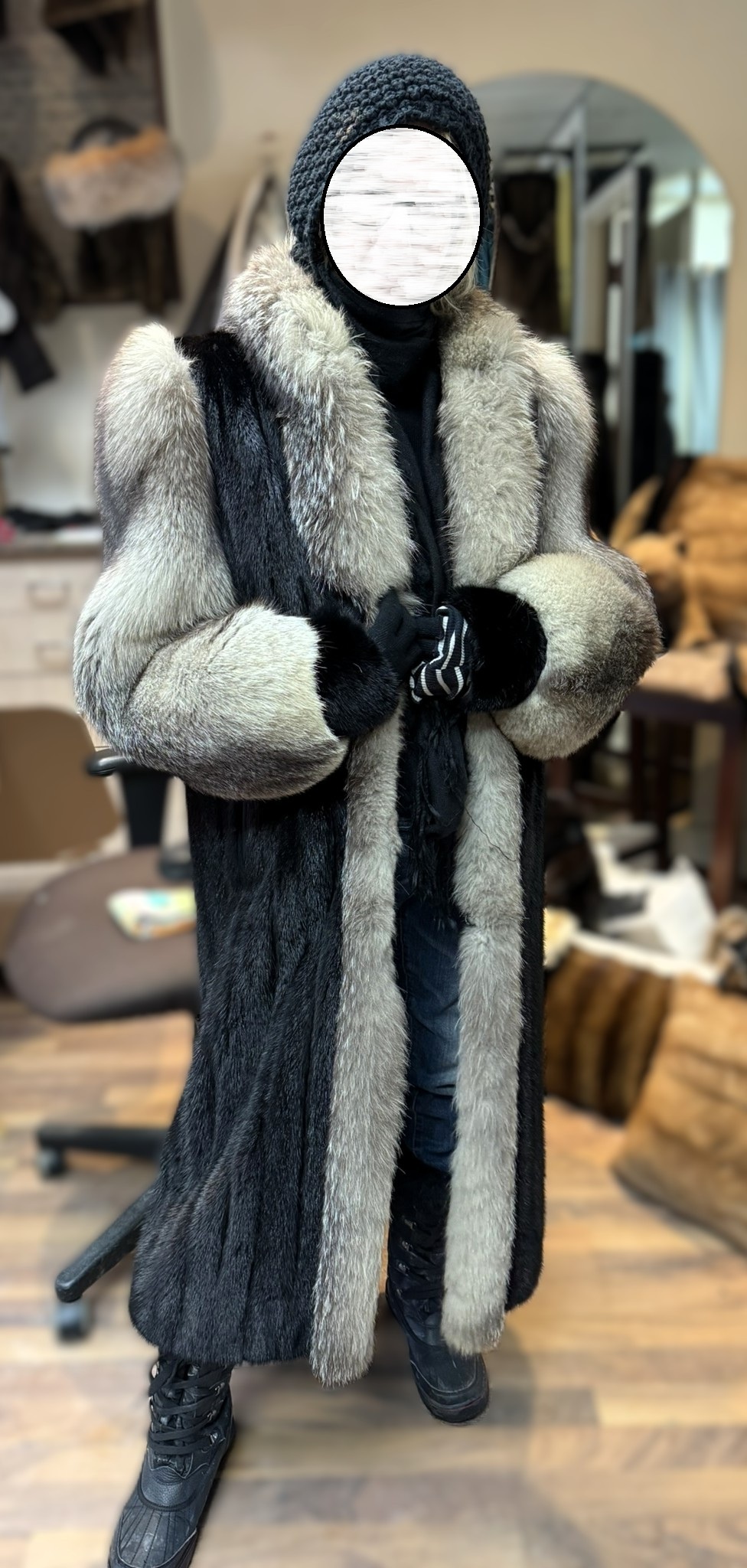 Mink & Indigo Fox Fur Coat / Manteau de fourrure vison et renard - photo 3