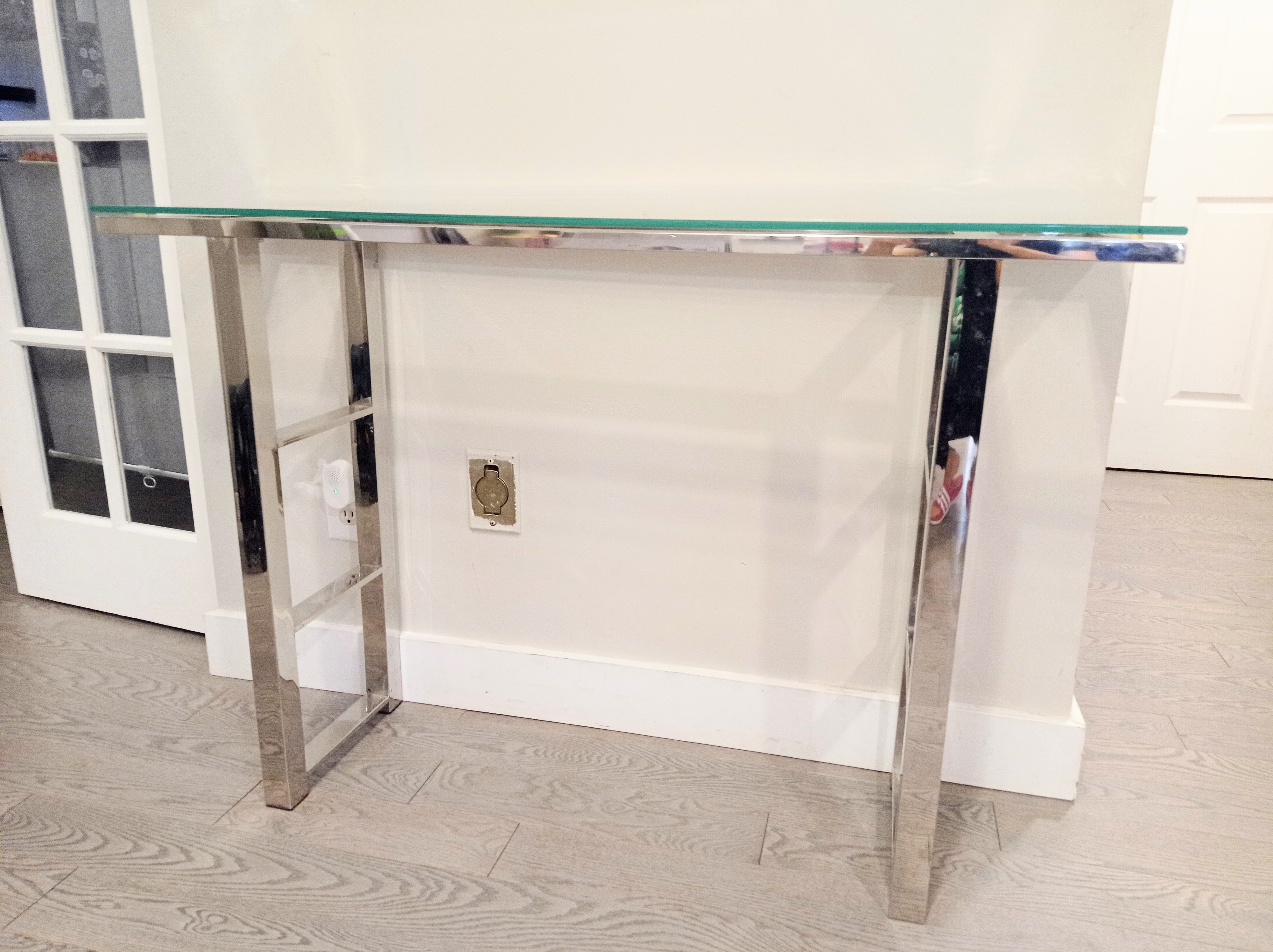 Like New Glass & Chrome Console Table - photo 3