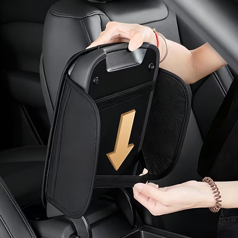 Car PU Leather Armrest Box with side pockets - photo 3