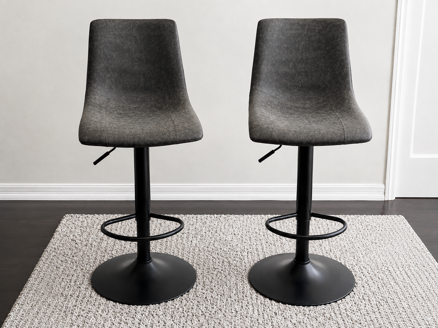Pair of Adjustable Swivel Bar Stools – Dark Grey