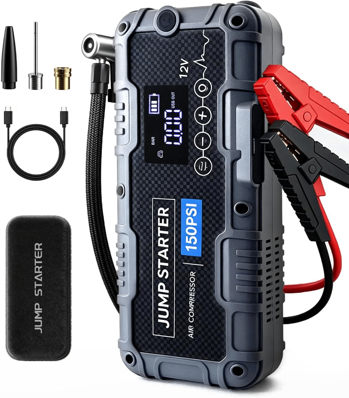 Portable Car Jump Starter with 150PSI Air Compressor Power Bank