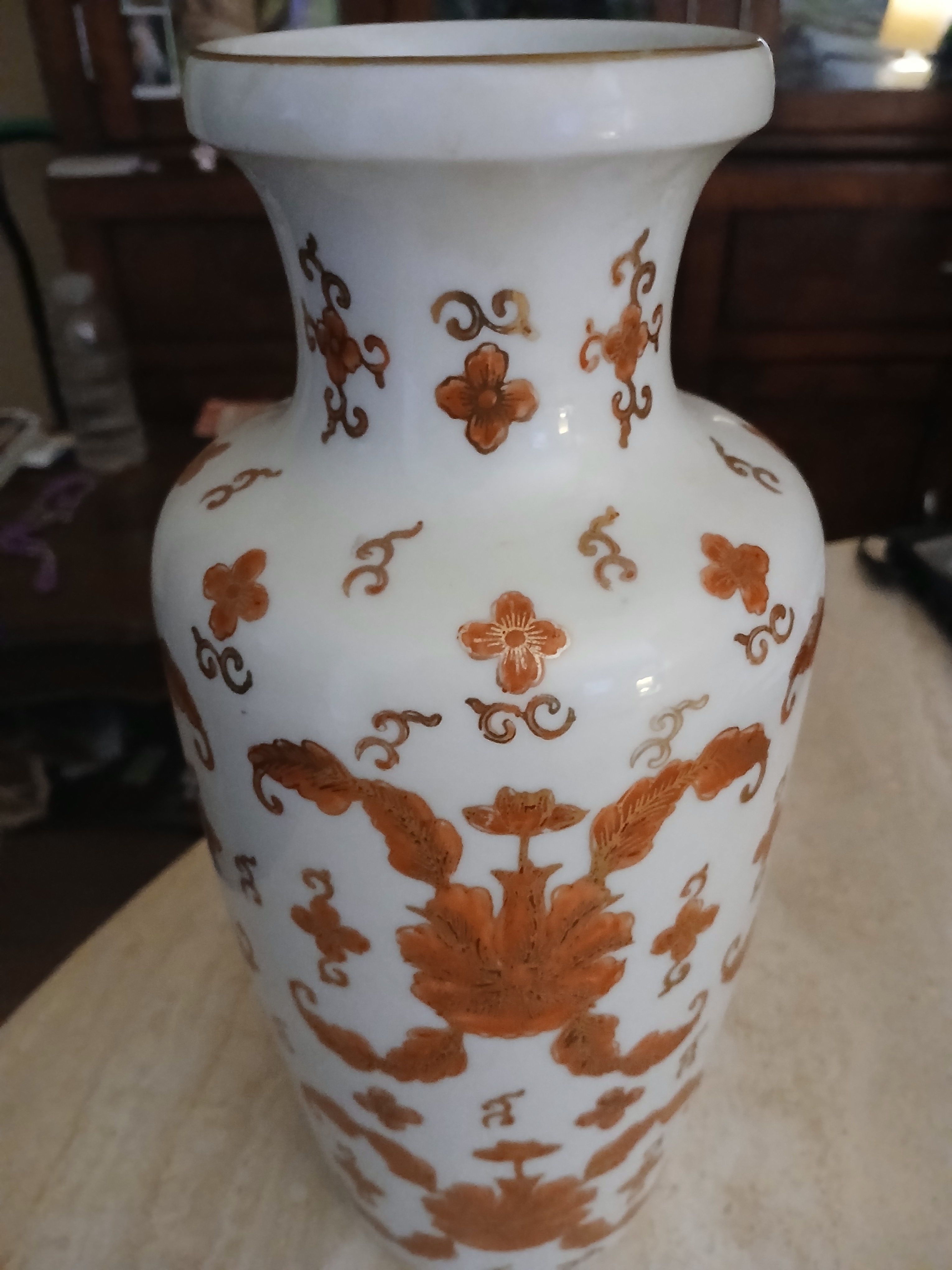 Ceramic Vase with Orange Floral Design