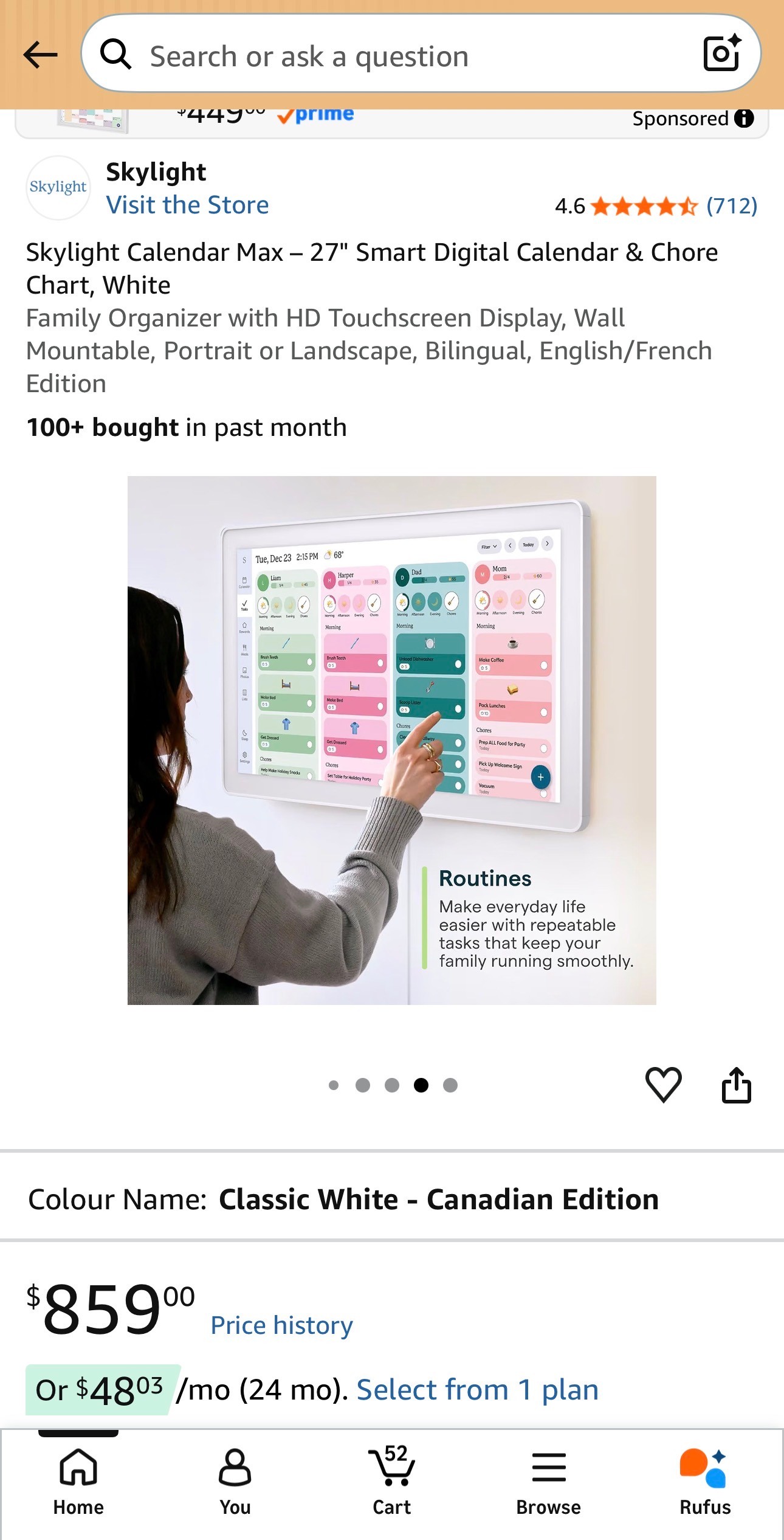 Smart Digital Calendar 27" Chore Chart HD Touchscreen Wall Mount