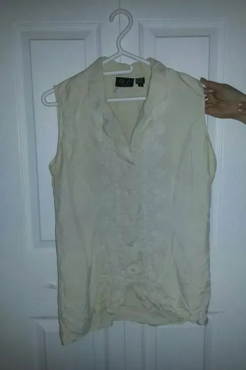 100% Silk Vintage YL Studio Sleeveless Cream-colour Button - photo 4