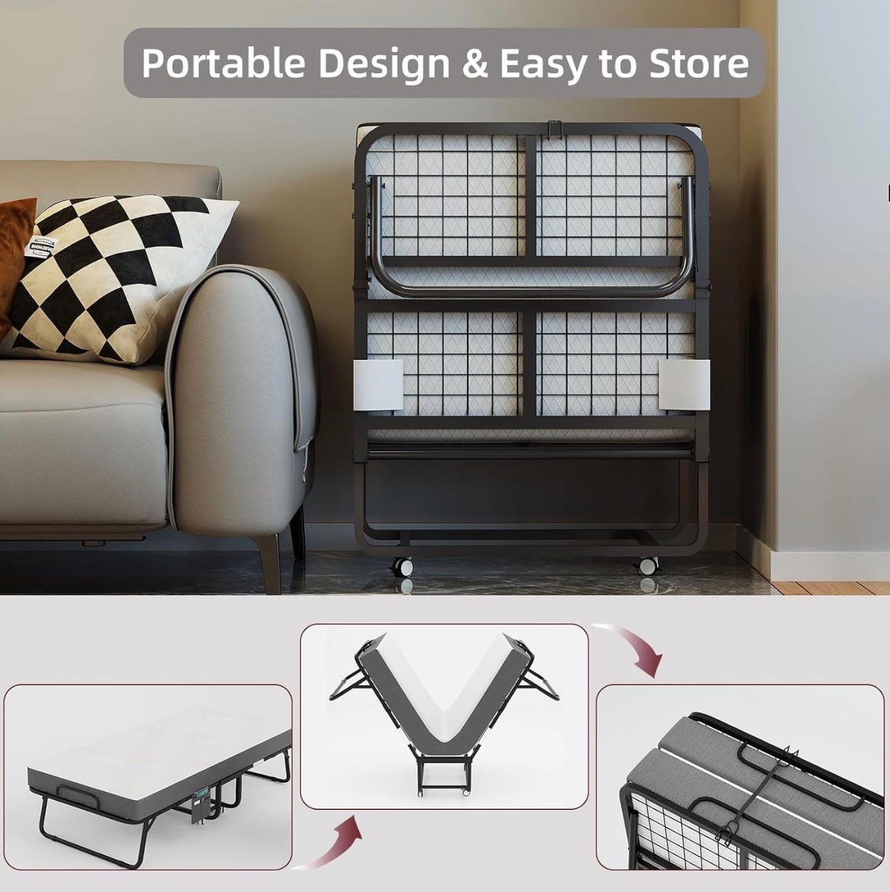 Folding Bed w/ Mattress 75" x 35" Portable Foldable Metal Frame - photo 5