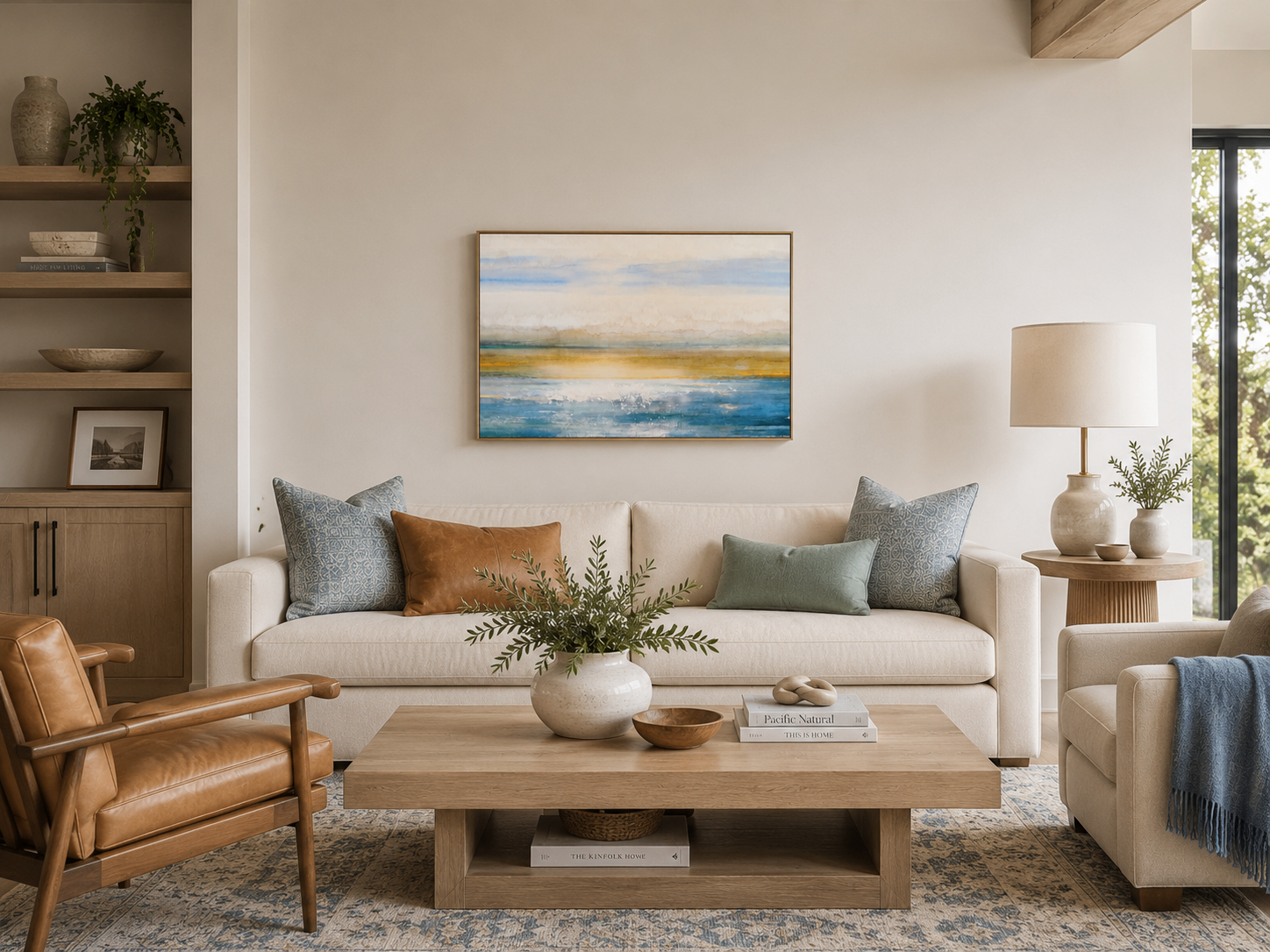 Large Framed Abstract Seascape Painting (37"W x 25"H)