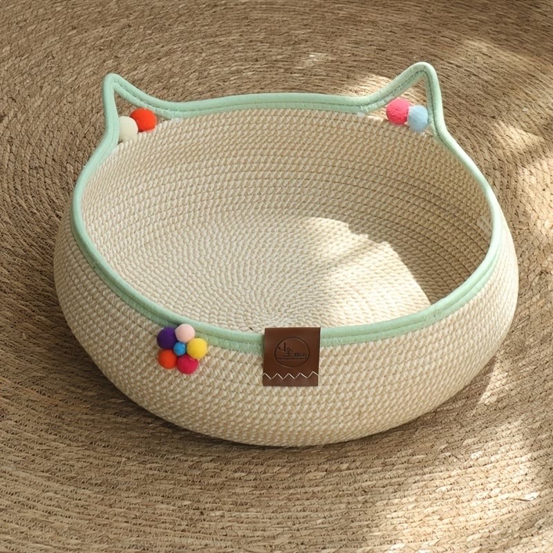 Cream/Green 2-in-1 Cat Scratching Board and Bed
