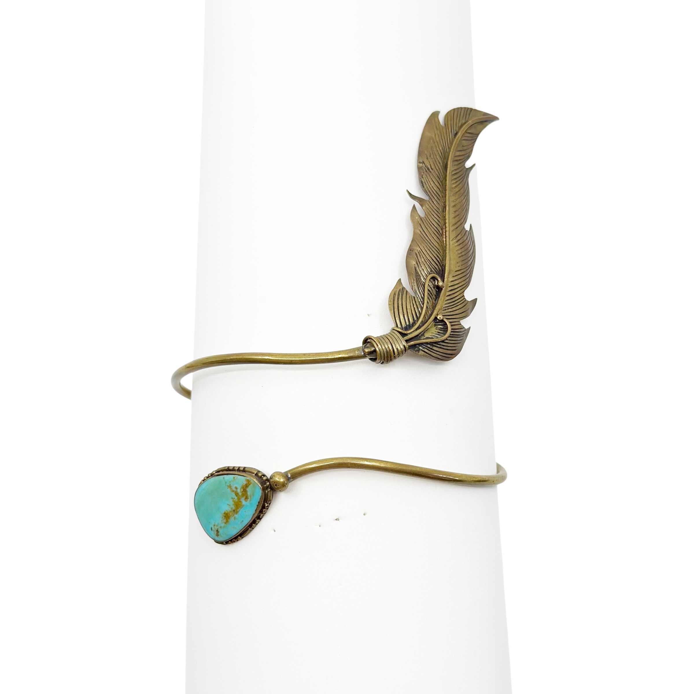 Vintage Southwestern brass & turquoise arm bracelet