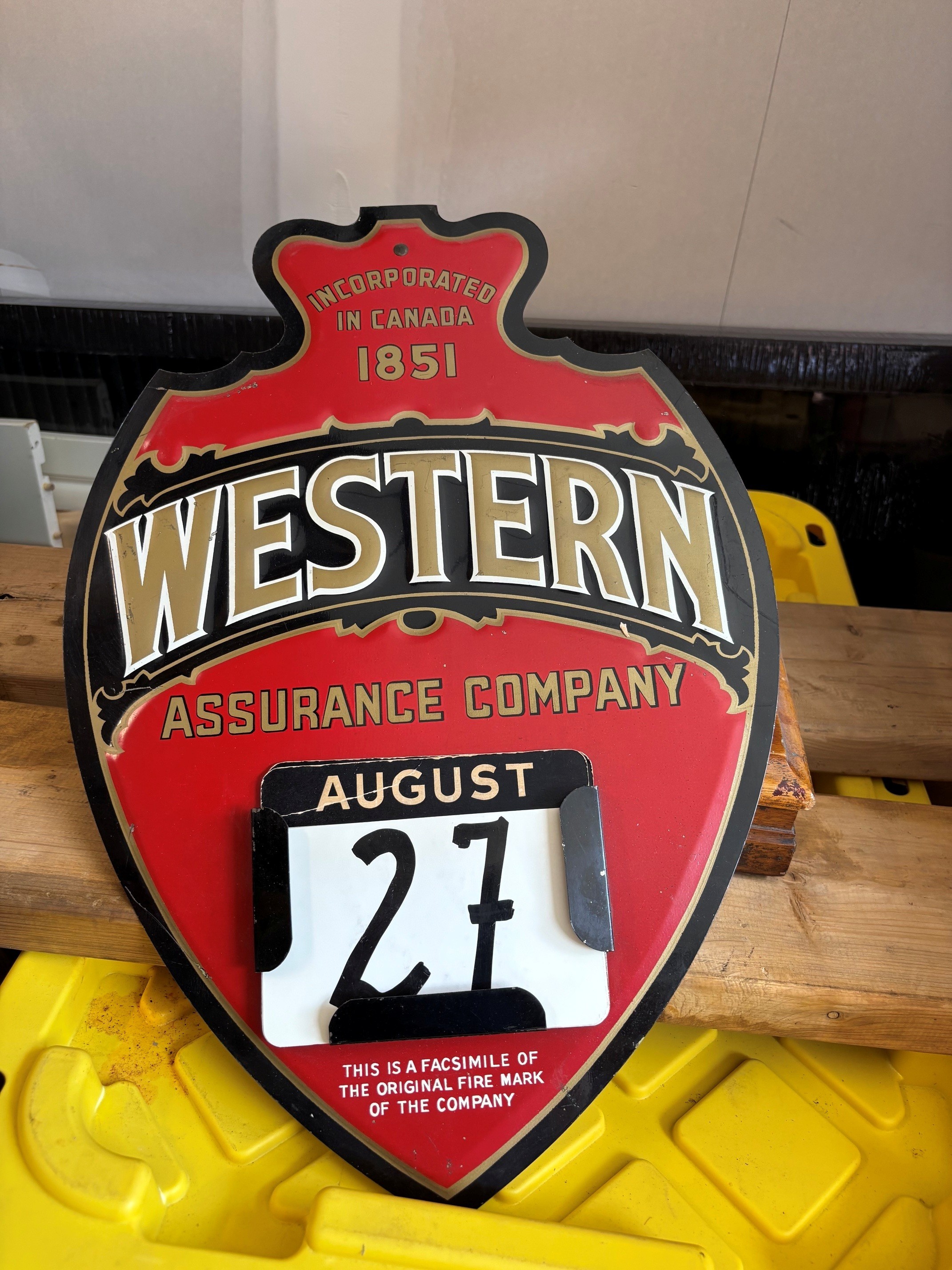 Western Assurance Company Vintage Calendar Sign