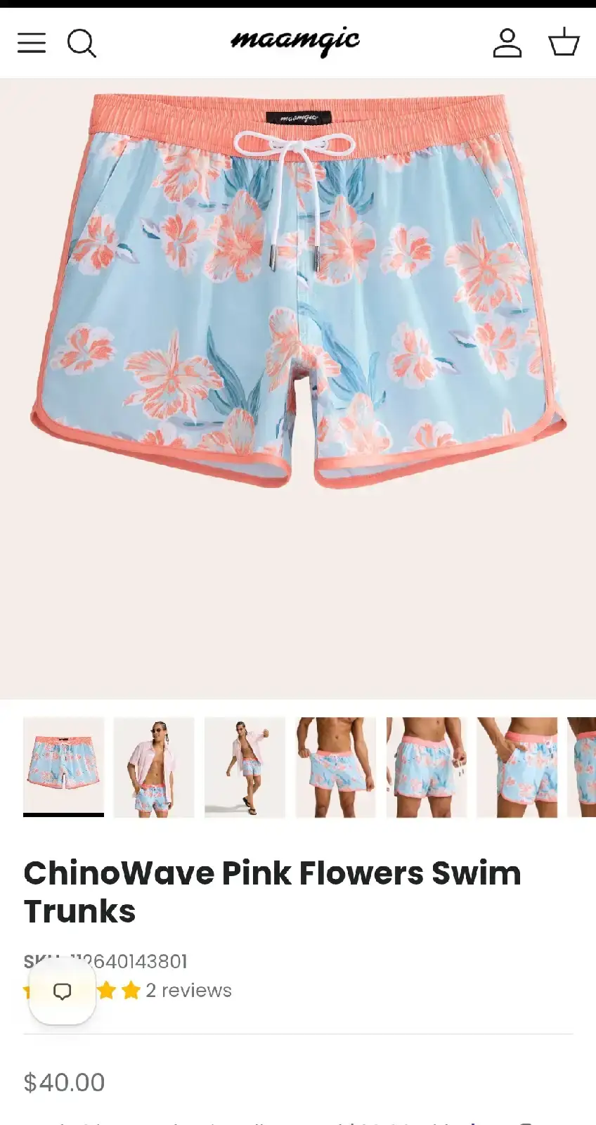 Maamgic ChinoWave Pink Flowers Swim Trunks Size XS