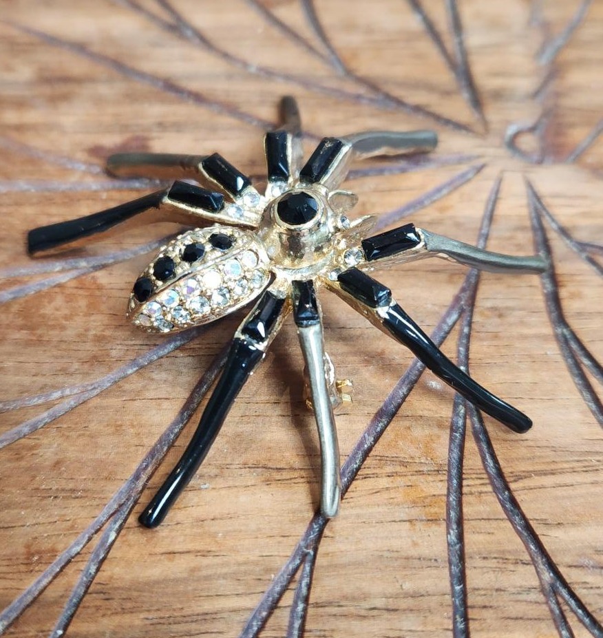 Vintage Spider Brooch with Rhinestones, Perfect for Halloween! - photo 4