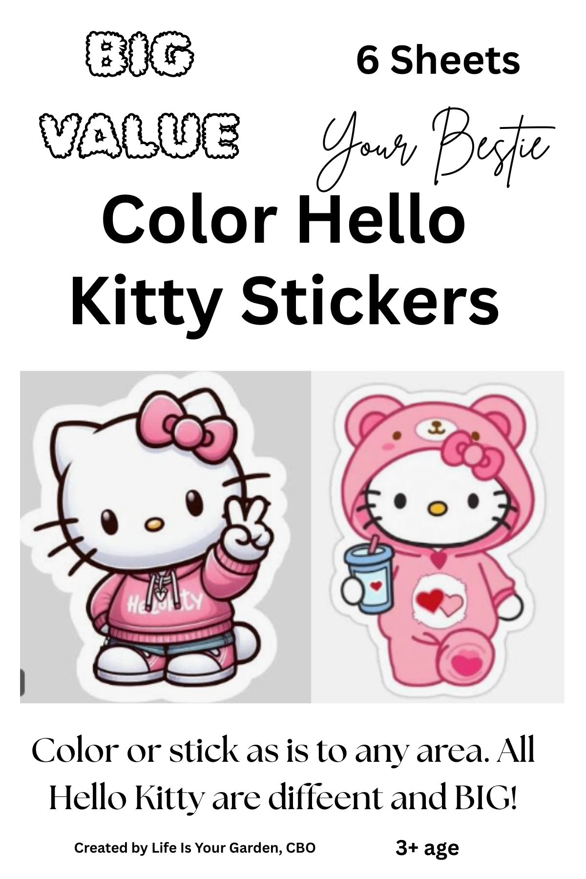 Big Value Color Hello Kitty Stickers Set Vol 2 (6 Sheets)