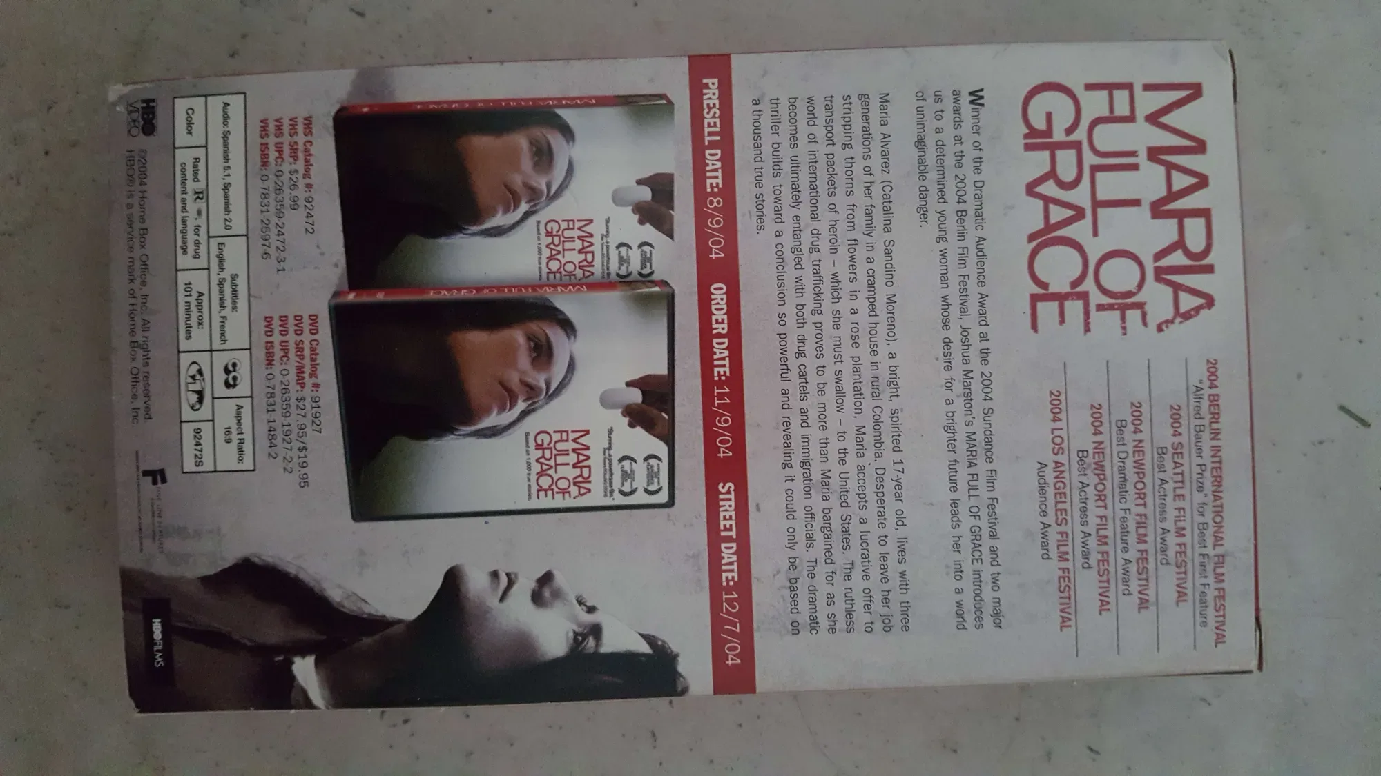 Maria Full of Grace (Maria Llena we Gracia) VHS - photo 2