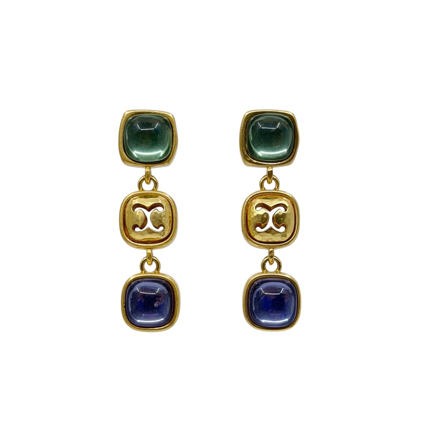 Vintage Gold Tone Glass cabochon drop earrings - GM3025 - photo 2