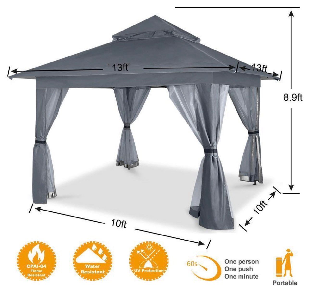 Pop Up Patio Gazebo 13x13" Mosquito Netting Tent Outdoor UV Pro - photo 5