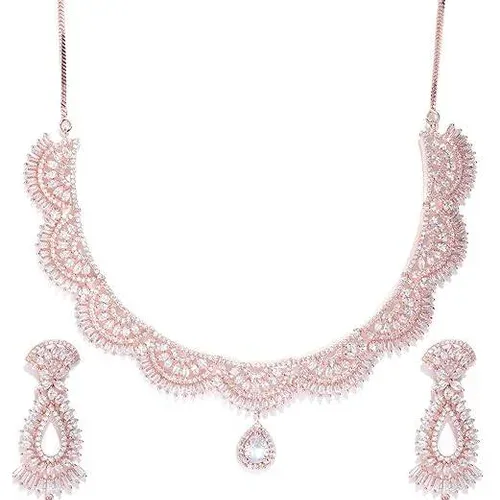 Rose Gold Tone Choker Necklace and Earring Set with White Stones - photo 4