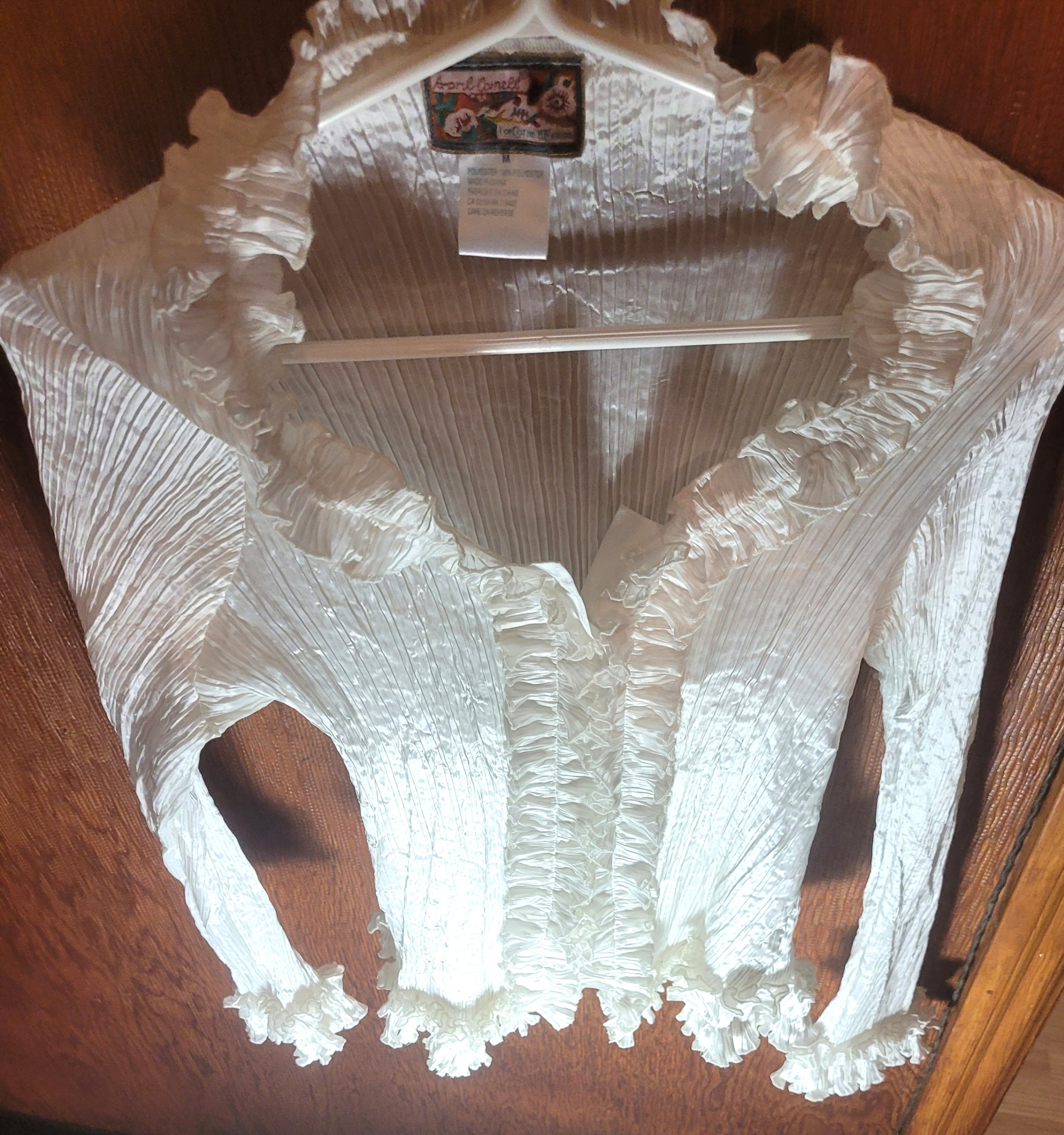 April Cornell Cream Pleated Ruffle Front Blouse Medium Long Slee - photo 5