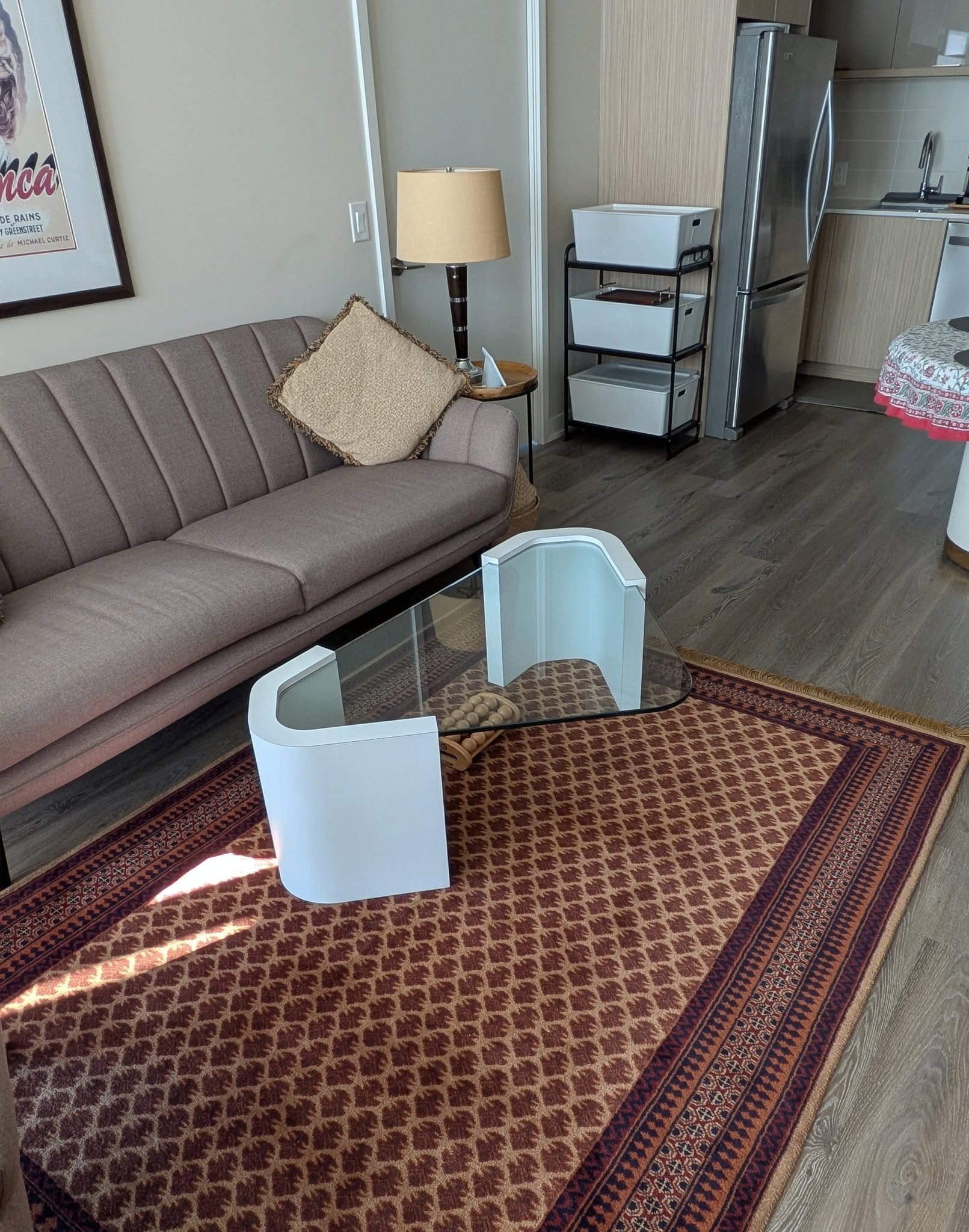 Beautiful White Lacquer Linen Coffee Table & Matching Side Table