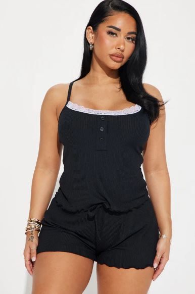 FashionNova-Comfy For The Weekend Ribbed PJ Short Set