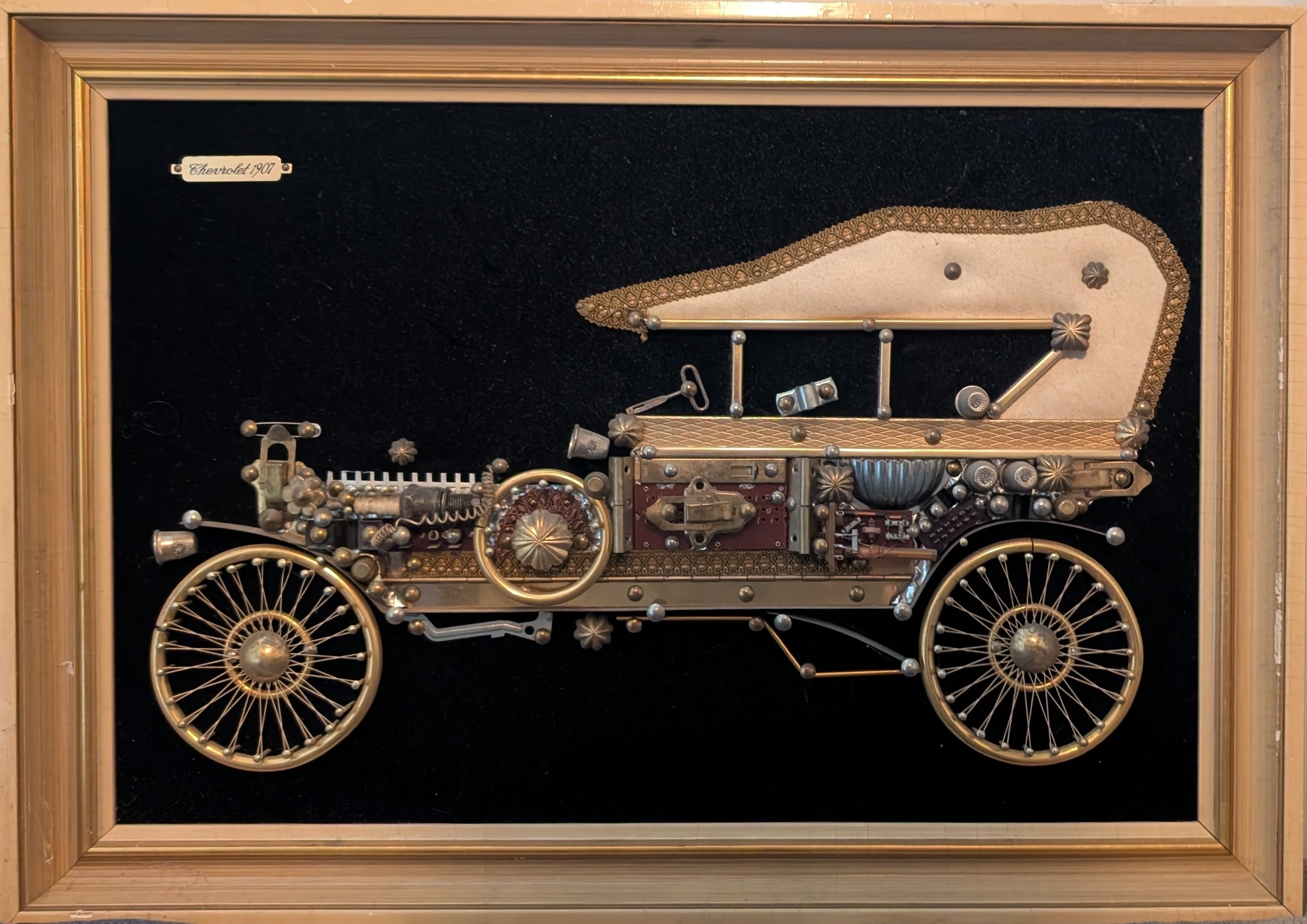 Vintage Framed 3D Car Sculpture – Metal Assemblage Art