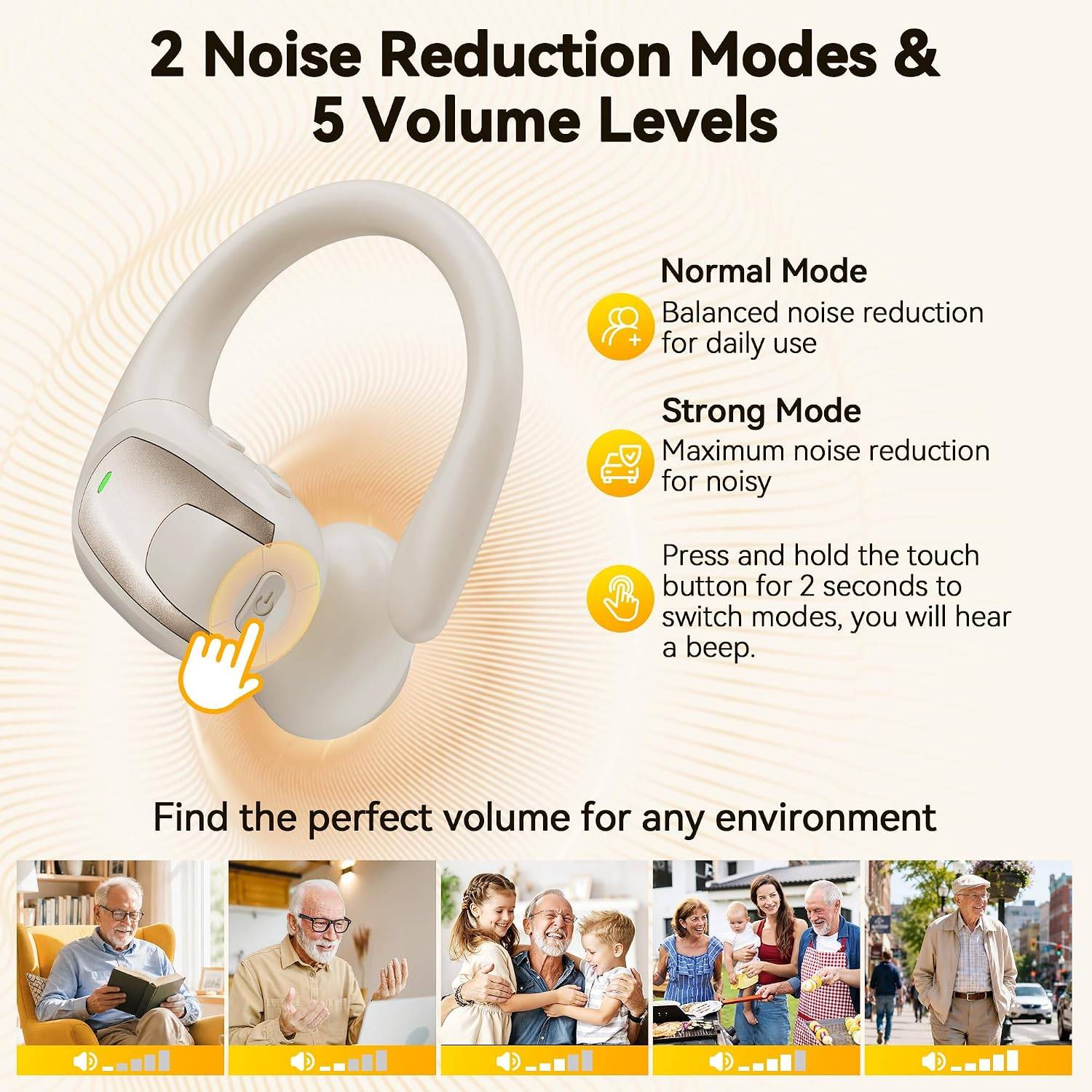 NEW~ OTC Rechargeable Hearing Aids, Noise Reduction, Cream - photo 3
