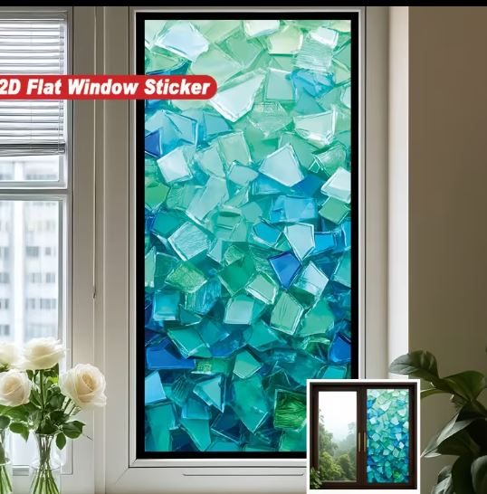 privacy window screen -balcony - blue mosaic frosted