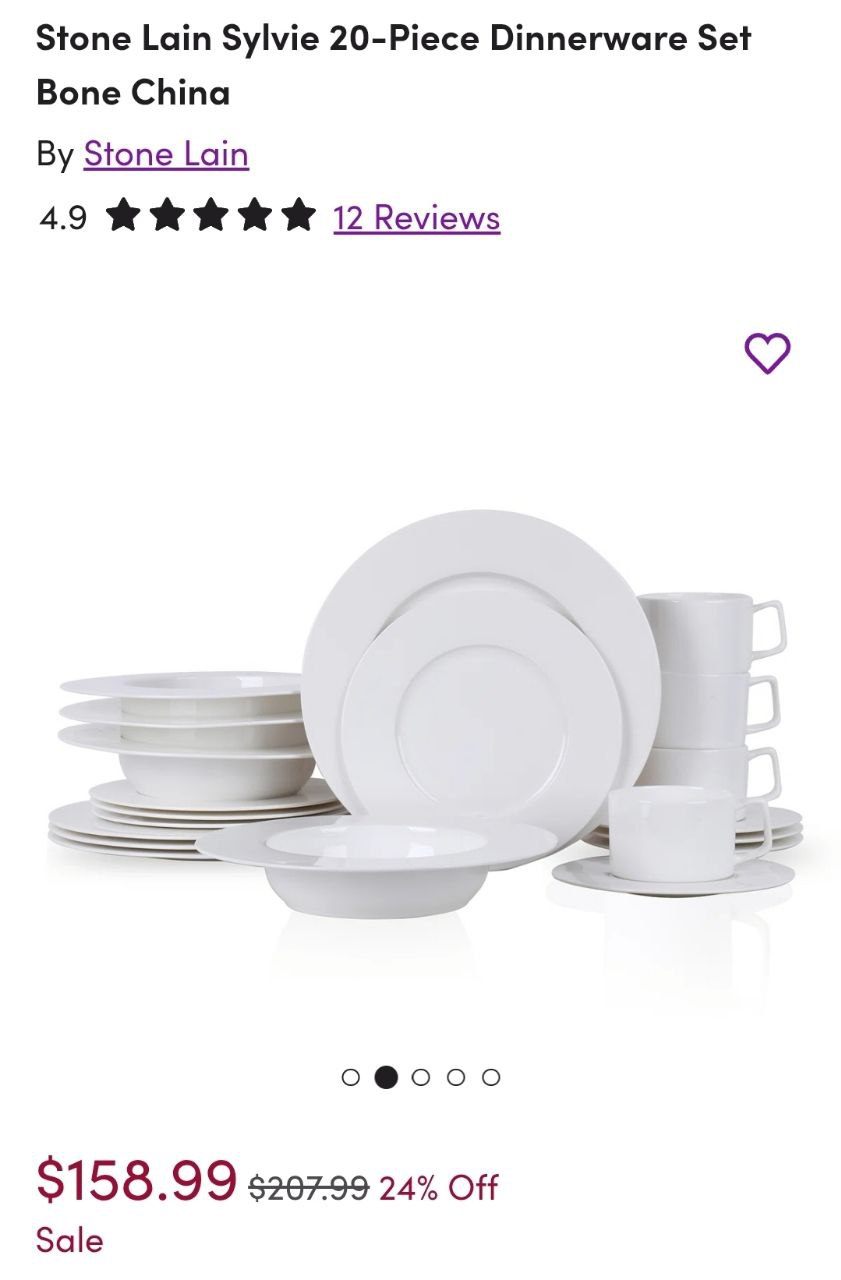 Stone Lain Sylvie 20PC Fine Bone China Dinnerware Set. PICK ASAP