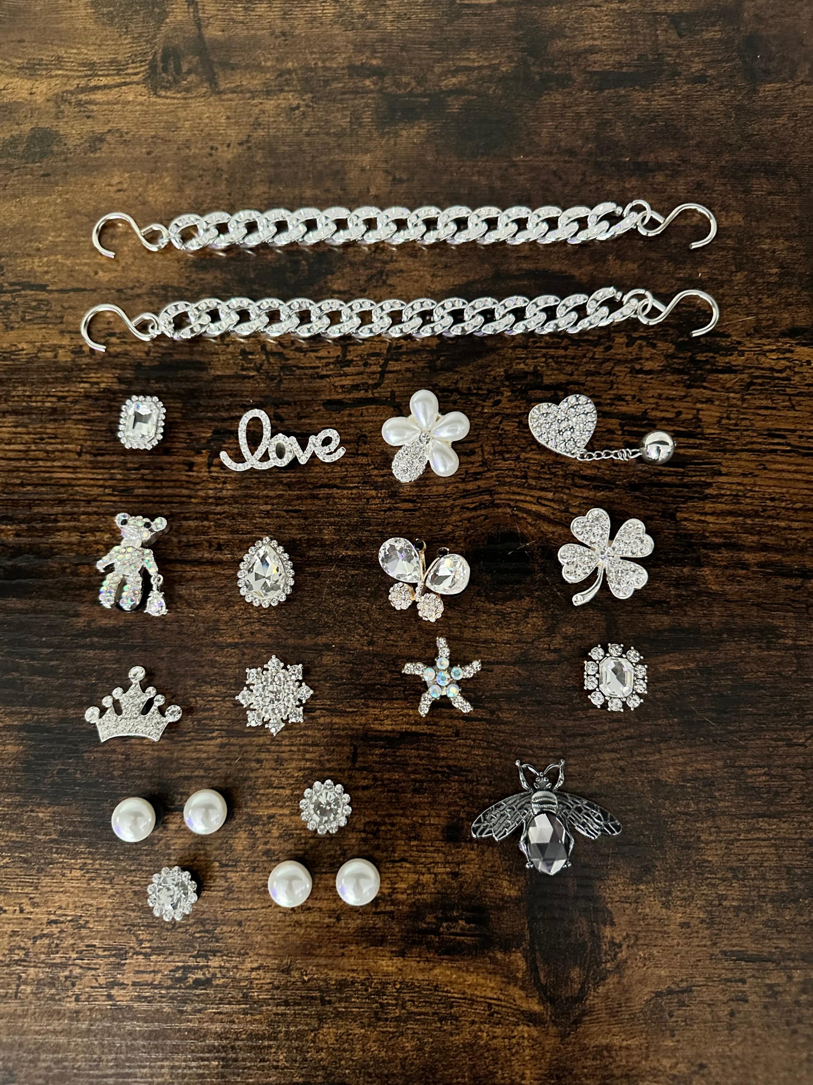 Rhinestone Charms and Chain Set - 21 Pieces
