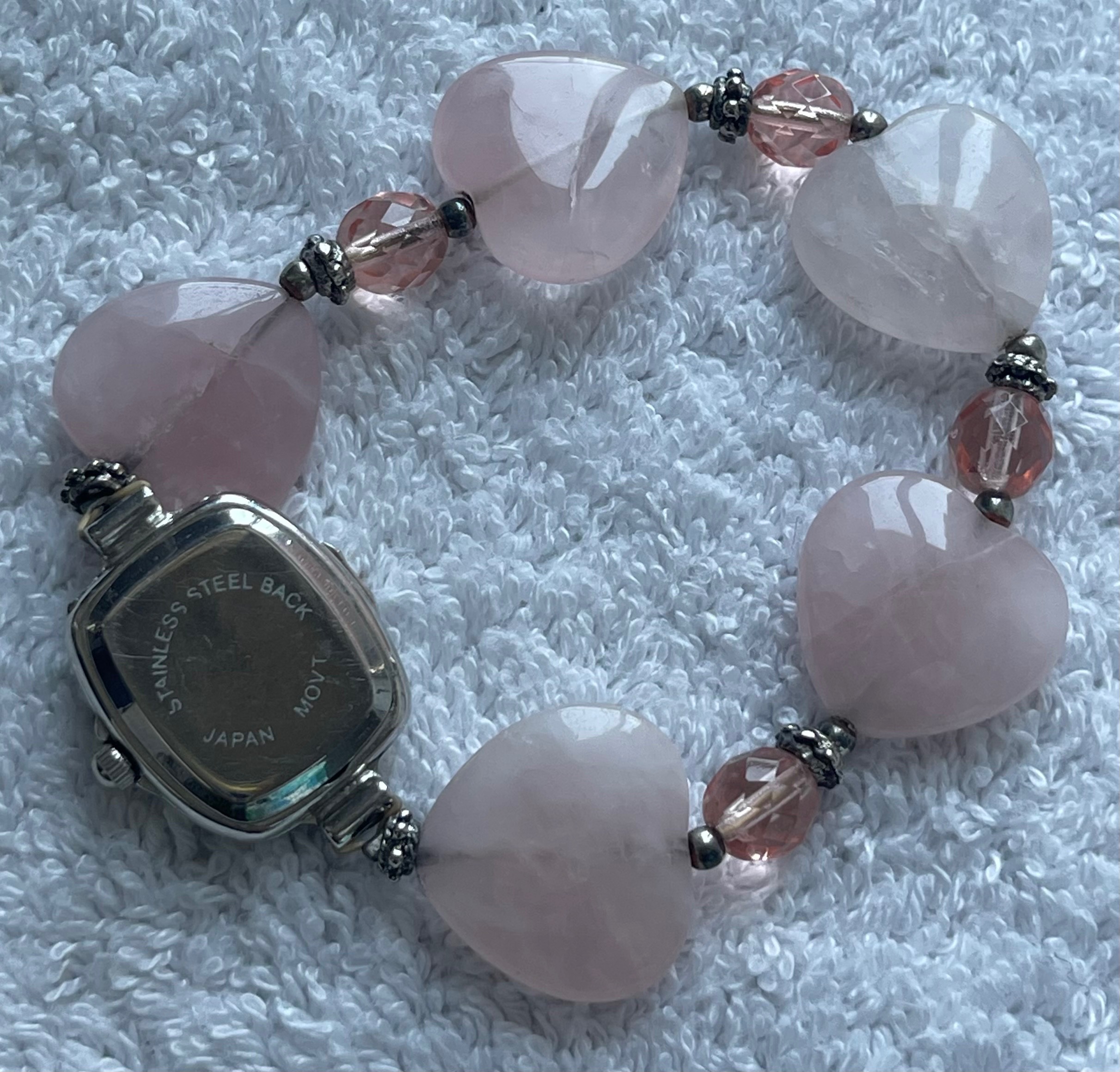 Vintage L&J Rose Quartz Heart Beaded Watch (Needs Battery) - photo 3