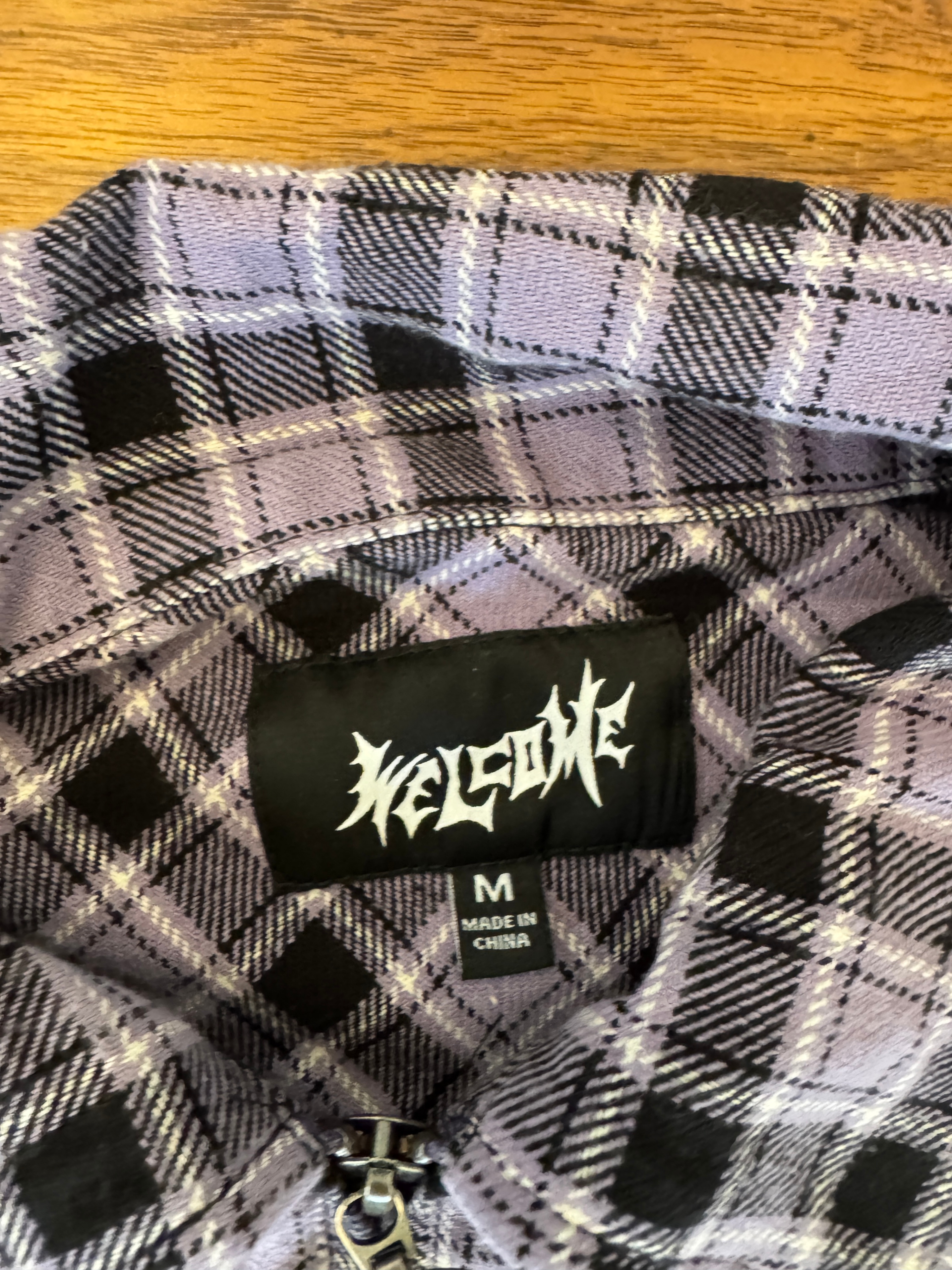 Purple Plaid Zip-Up Collared Shirt - photo 3