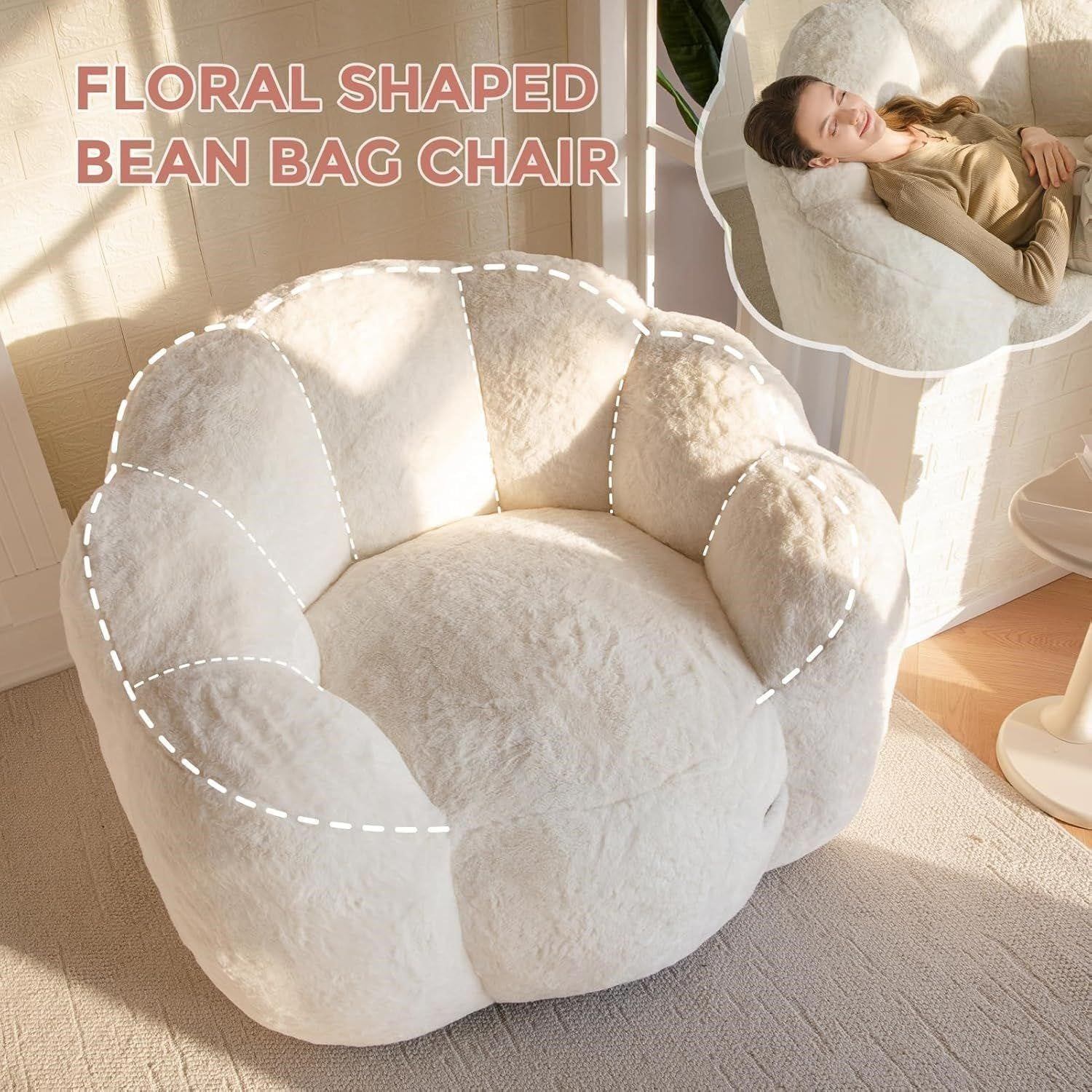 MAXOYO Floral Shaped Faux Fur Bean Bag Chair - Beige - photo 2