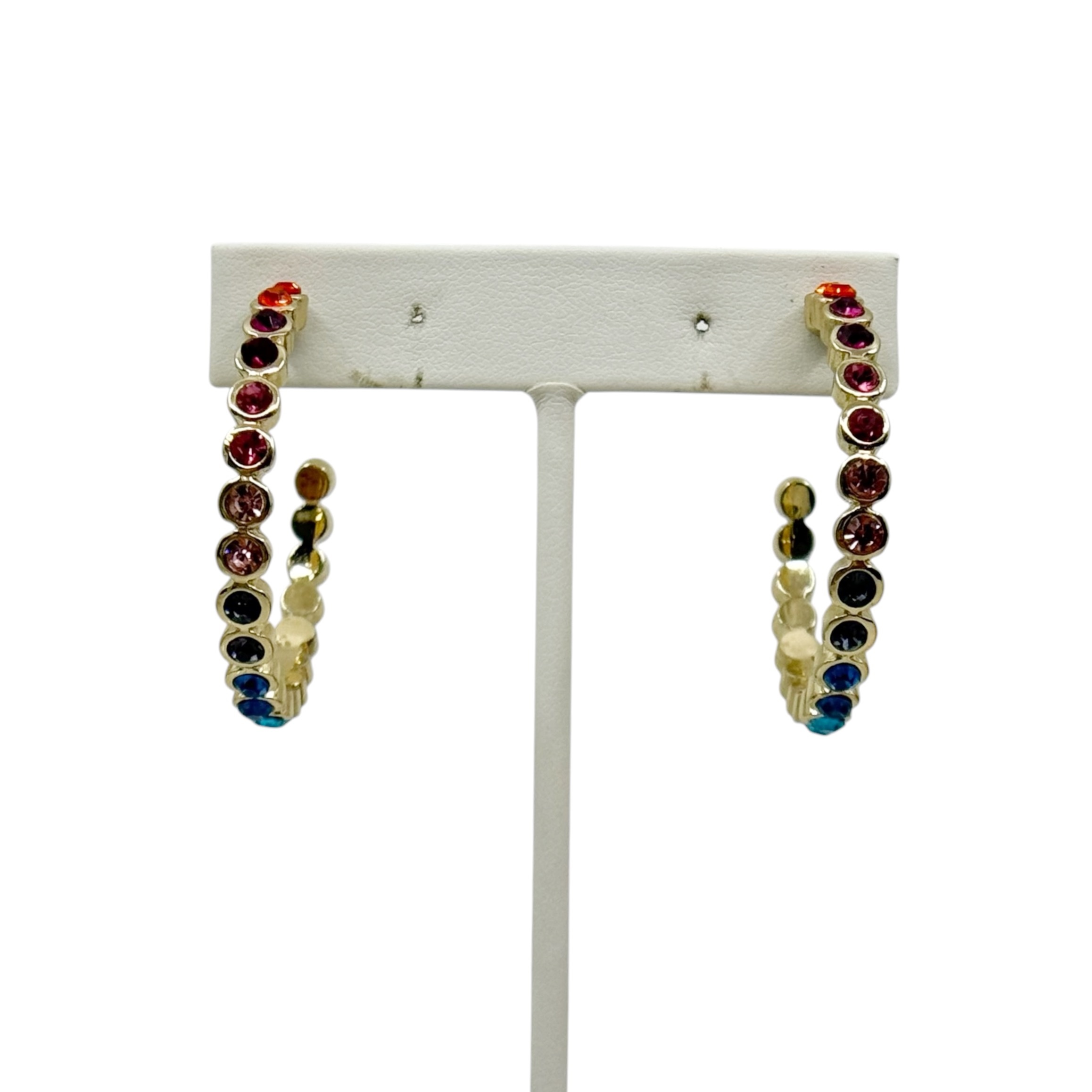 Gold tone rainbow rhinestone hoop earrings - photo 2