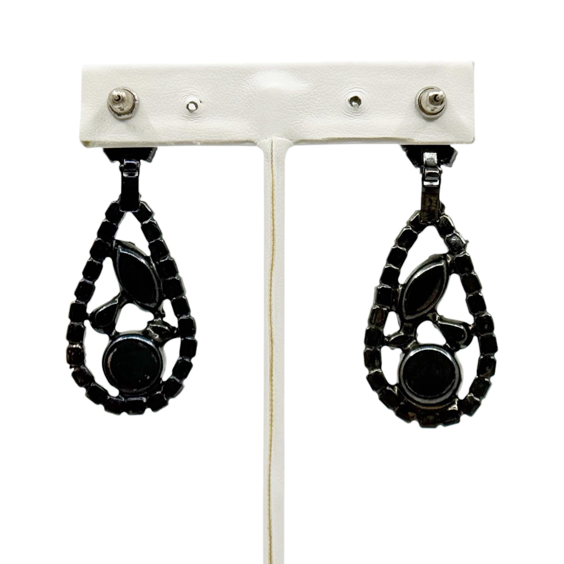 Vintage Black tone rhinestone drop earrings - photo 5