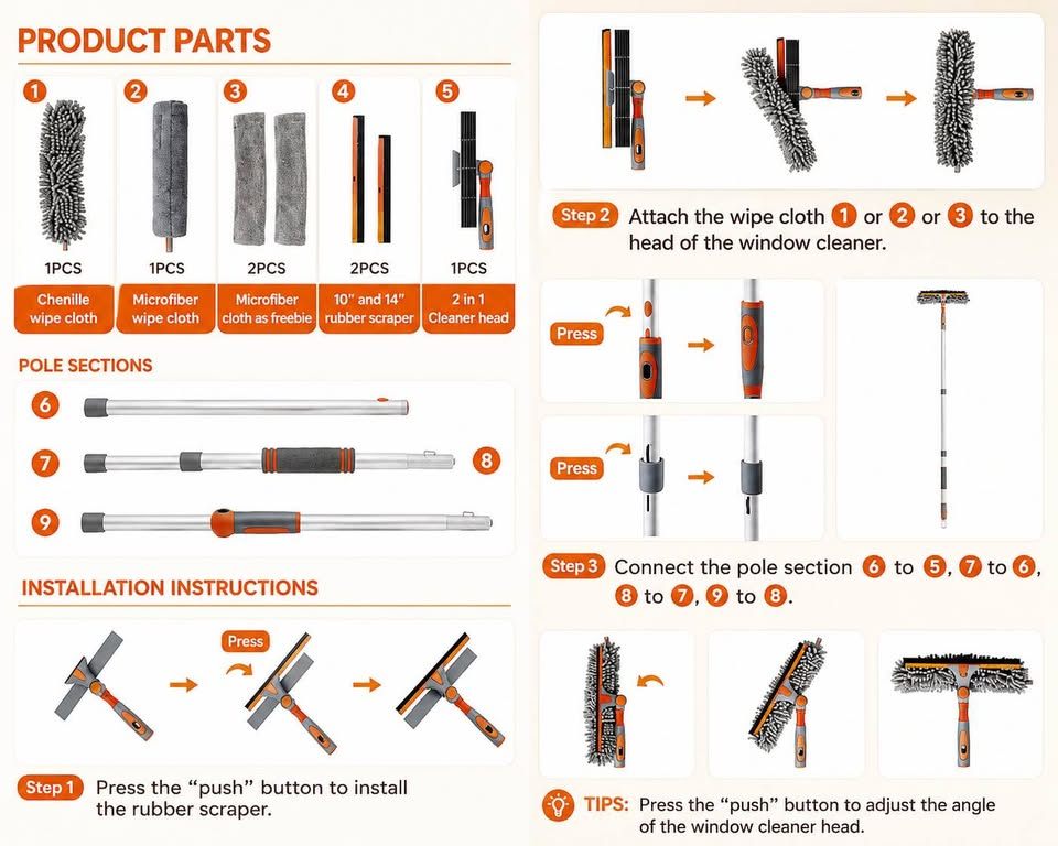 Extendable Window/Ceiling/Wall Cleaning Pole Kit - photo 5