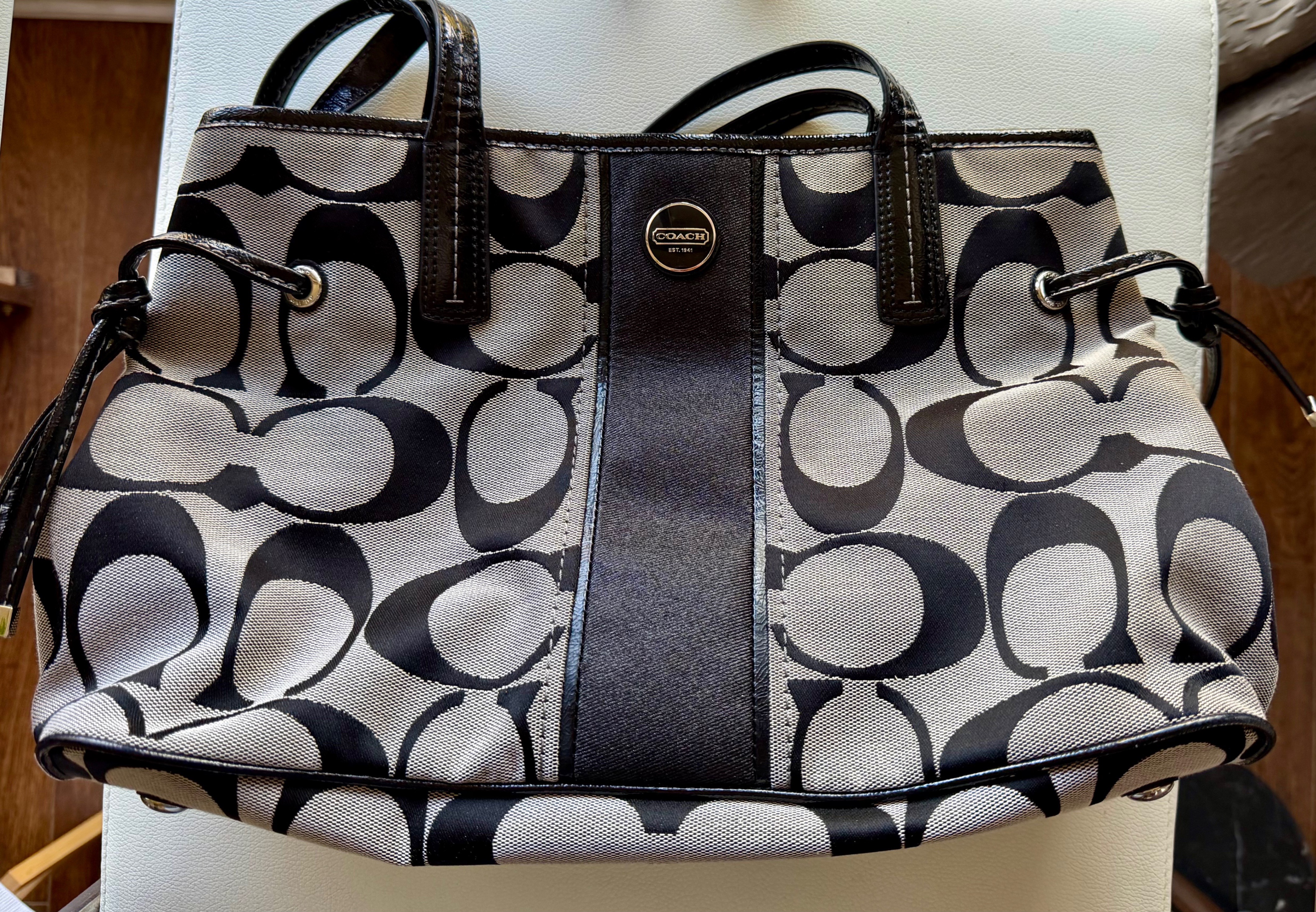 COACH Signature Stripe Carryall Tote Bag, Like New - photo 2