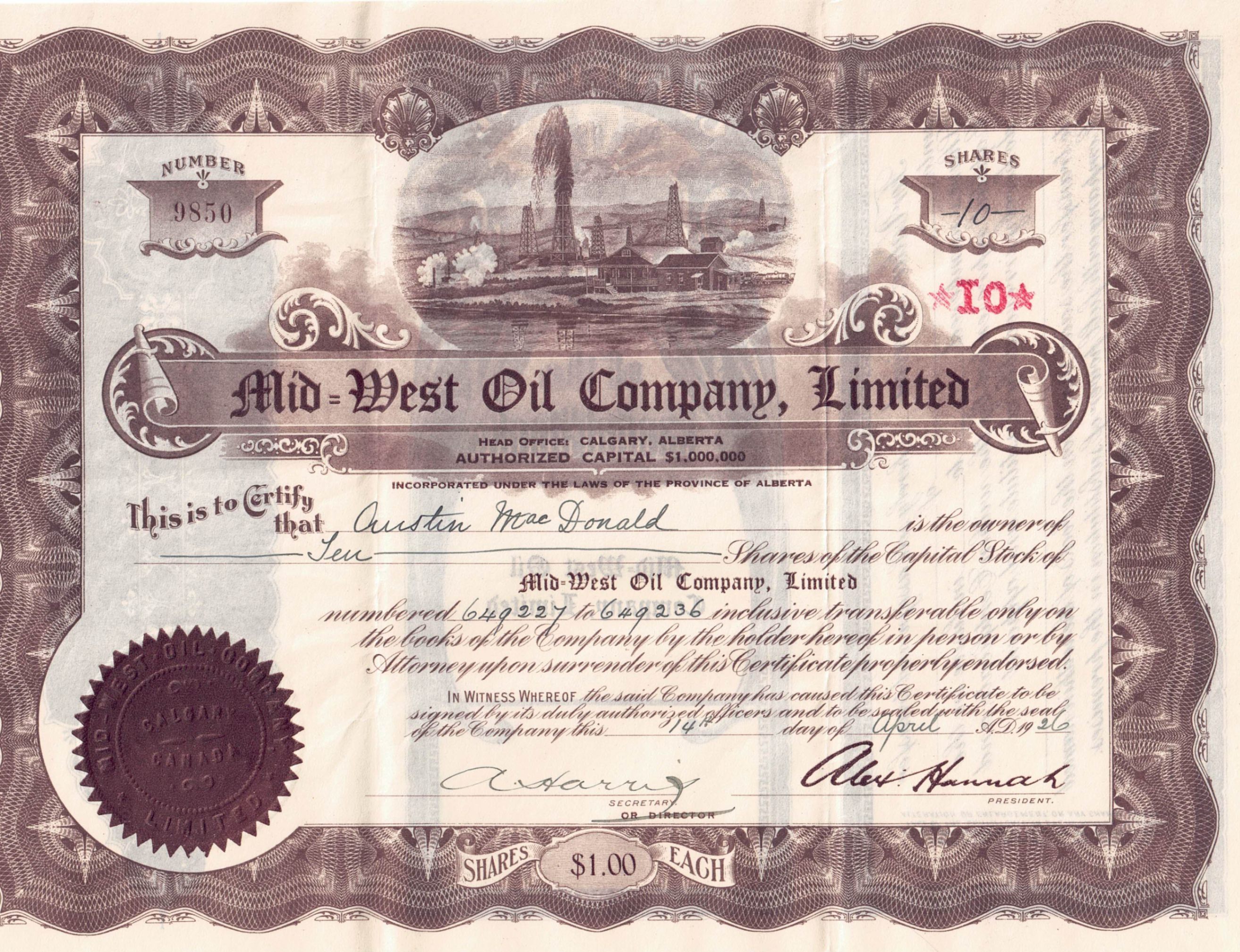 Vintage 1914–1926 Alberta Oil & Gas Stock Certificates  (13 Pcs) - photo 2
