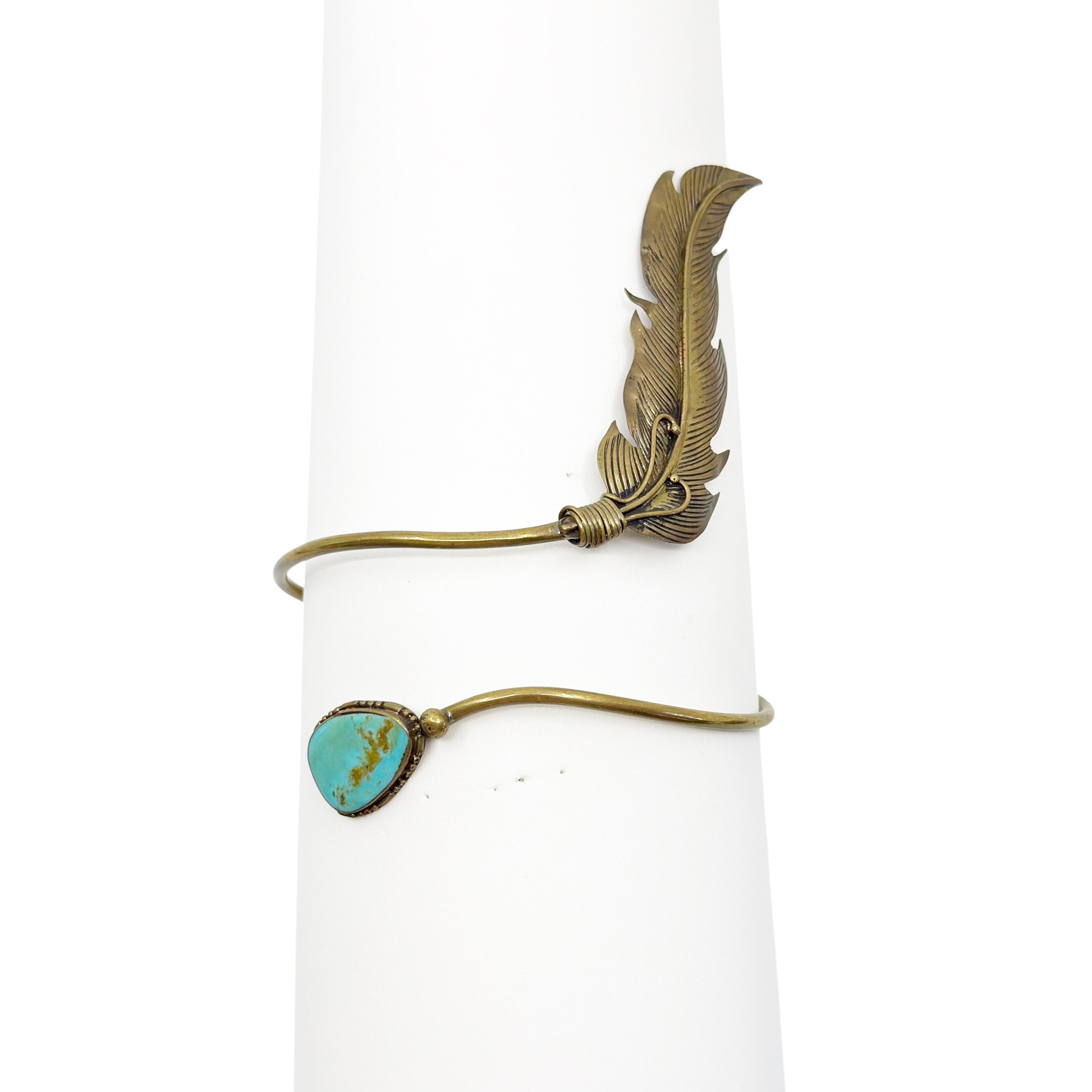 Vintage Southwestern brass & turquoise arm bracelet - photo 2