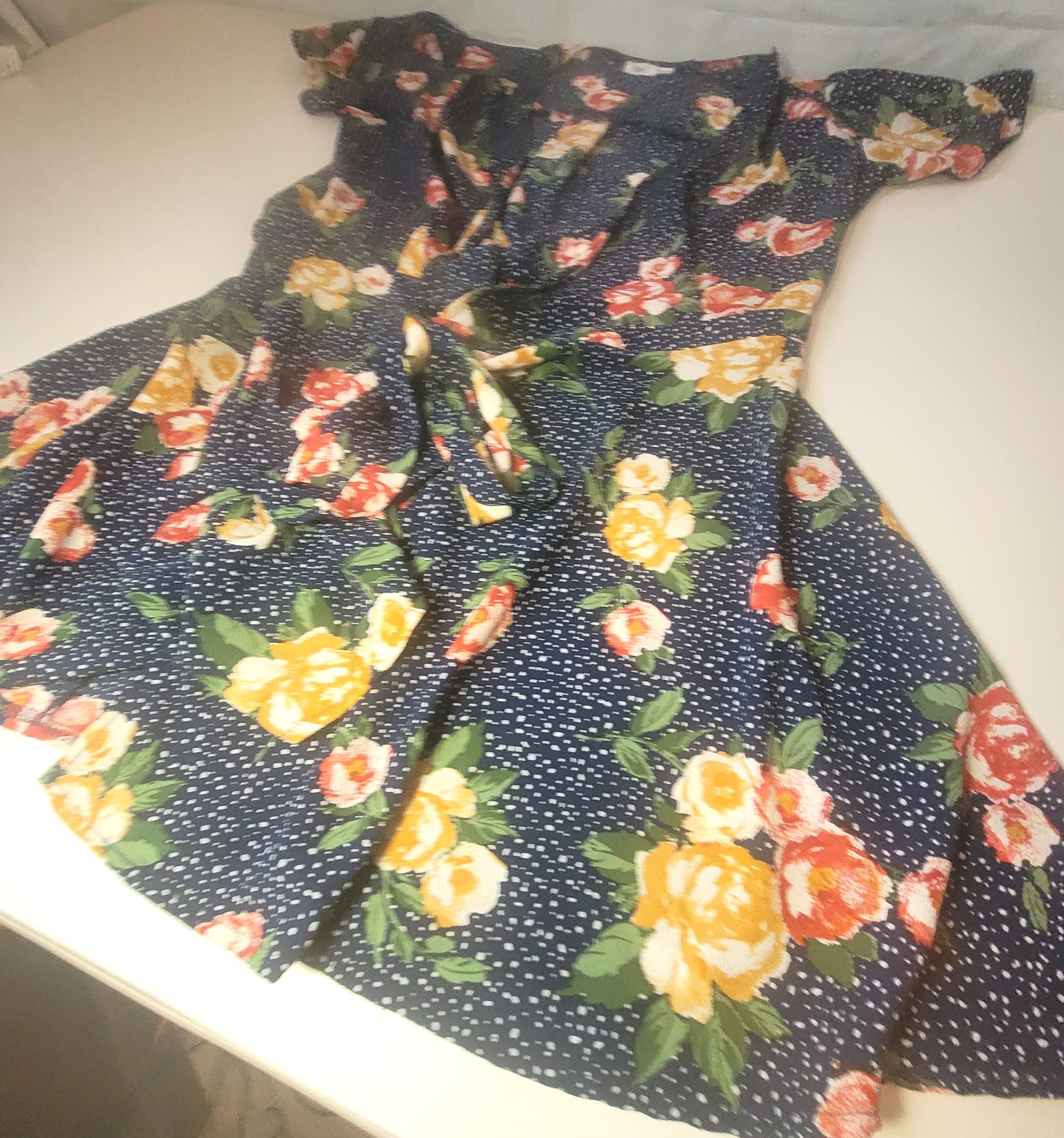 Ripe Maternity short sleeve wrap top featuring a navy blue polka - photo 3