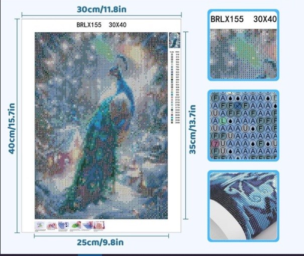 Diamond Painting Kit - Peacock Design 30x40cm - photo 2