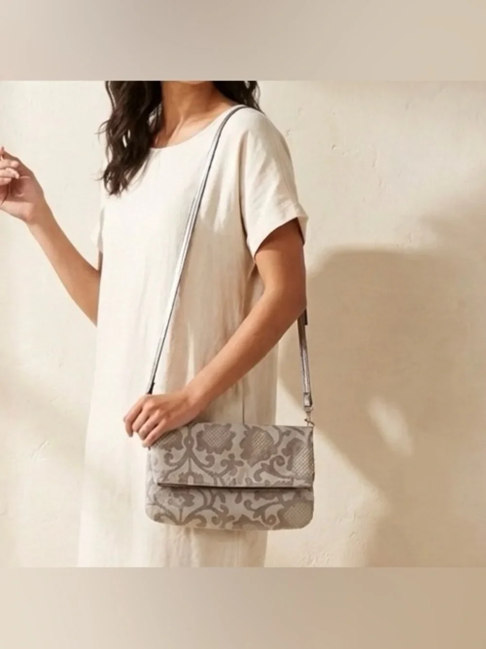 Target Limited Edition Silver Brocade Fold Over Crossbody Purse