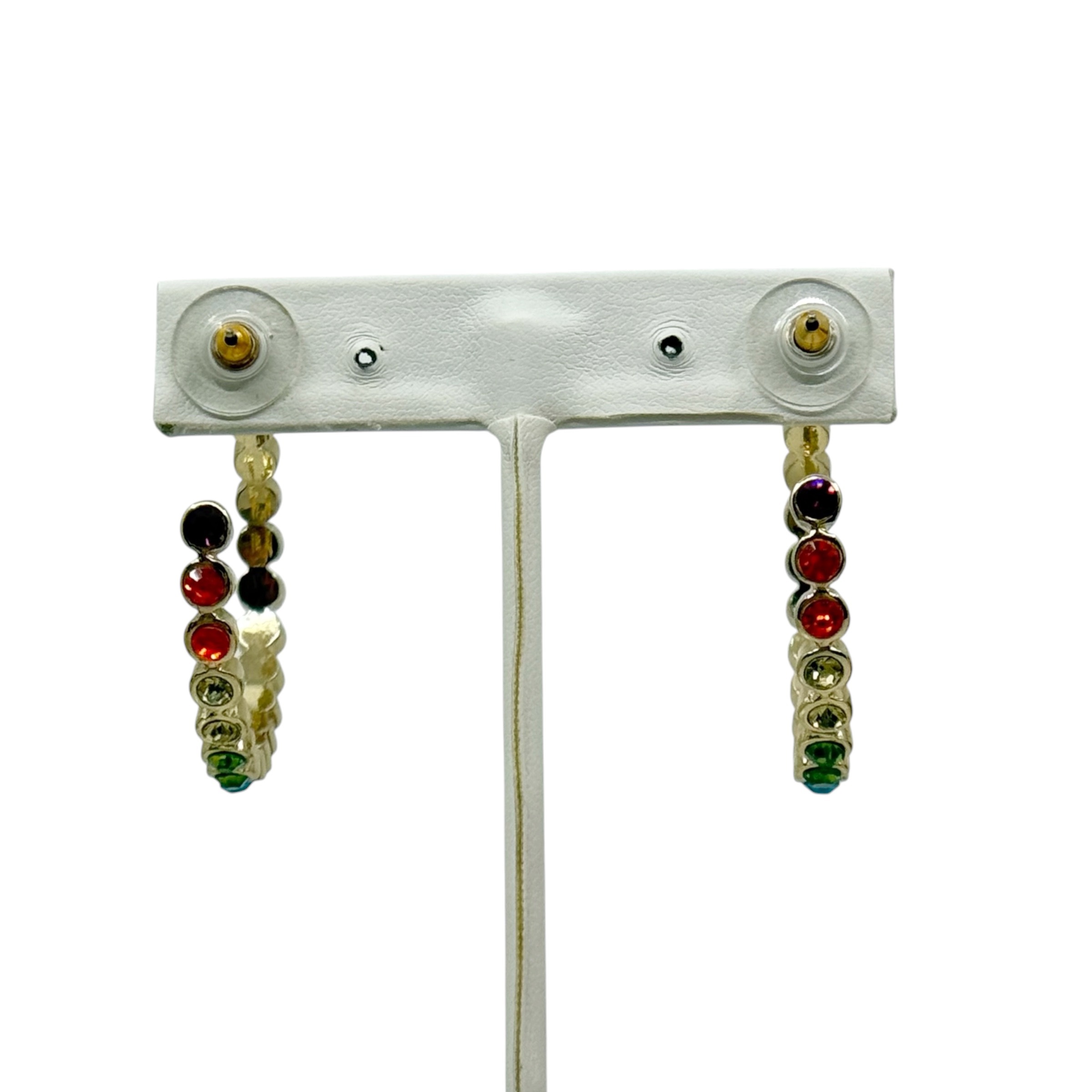 Gold tone rainbow rhinestone hoop earrings - photo 4
