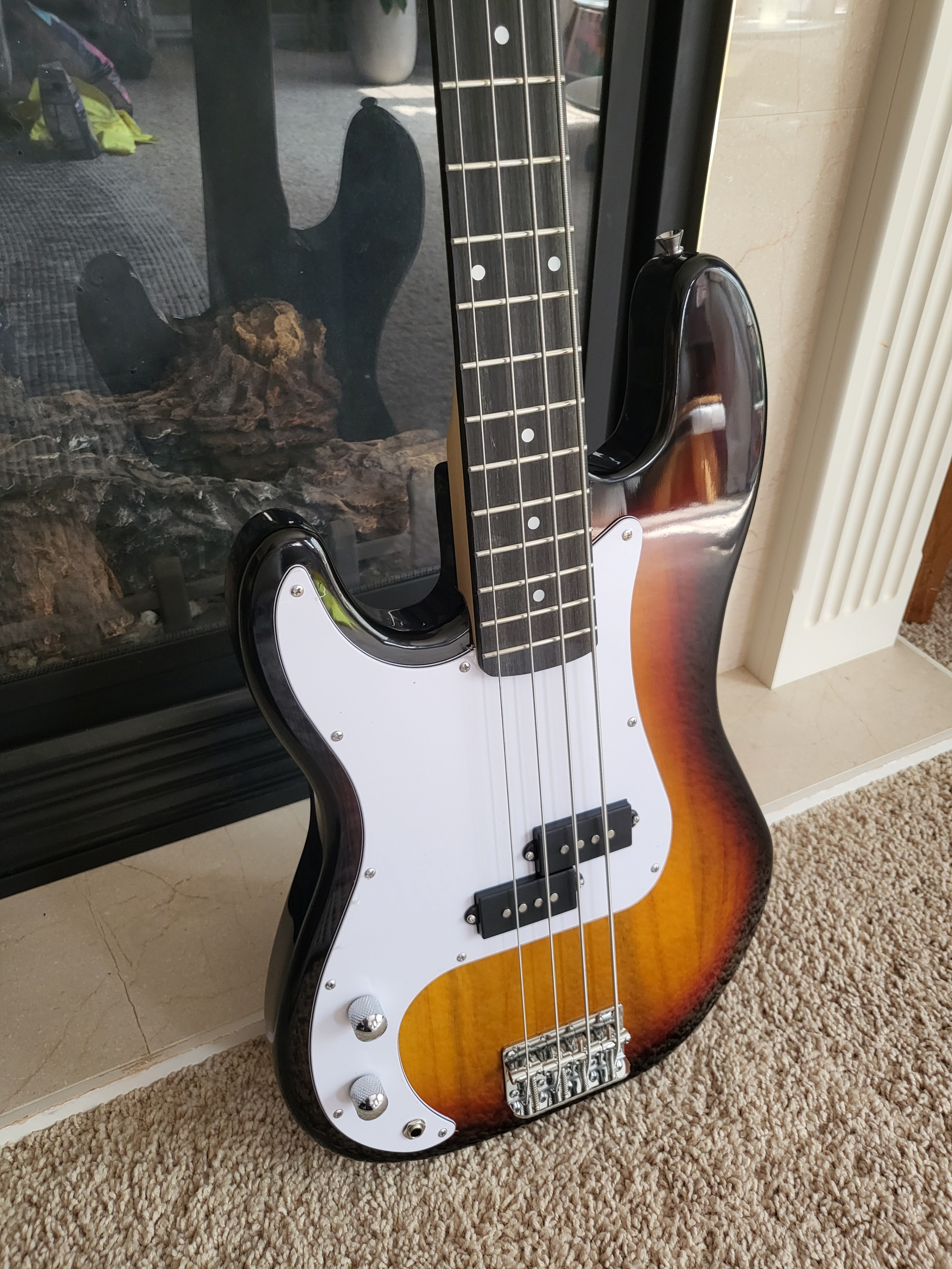 Left-Handed Precision Style Bass Guitar – Brand New Sunburst - photo 2