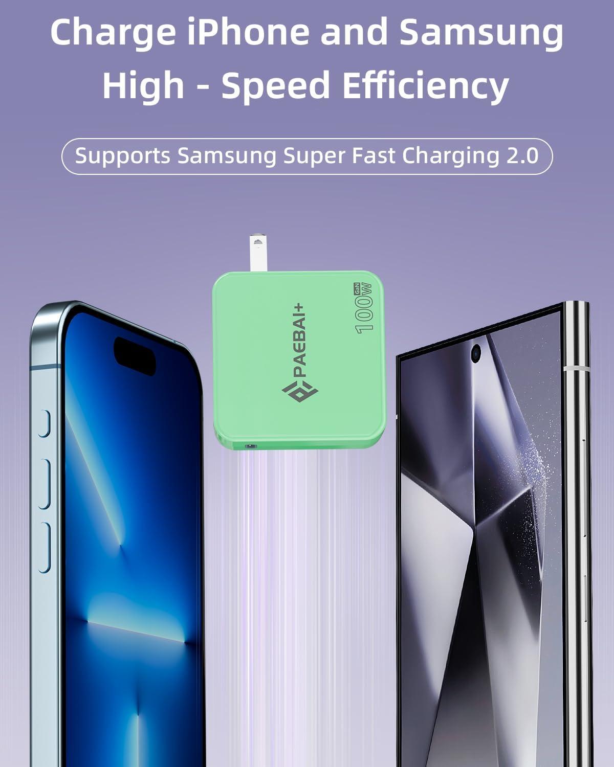 PAEBAI+ 100W GaN PD3.0 USB-C Fast Charger + 6.6FT Cable Pink NEW - photo 5