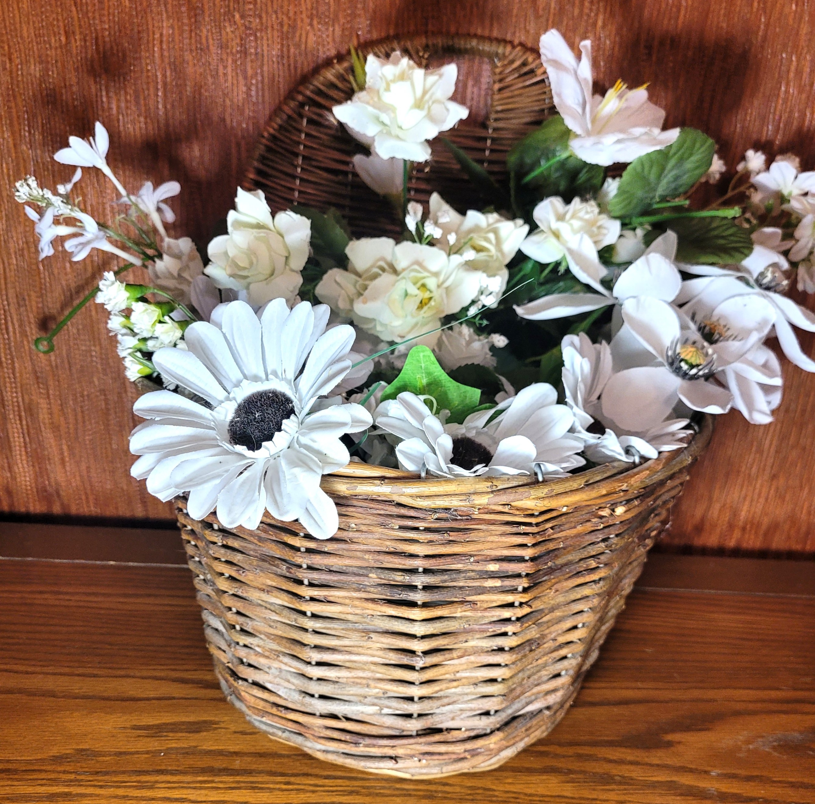 1990s Wicker Wall Hanging Pocket Faux Flowers - photo 5