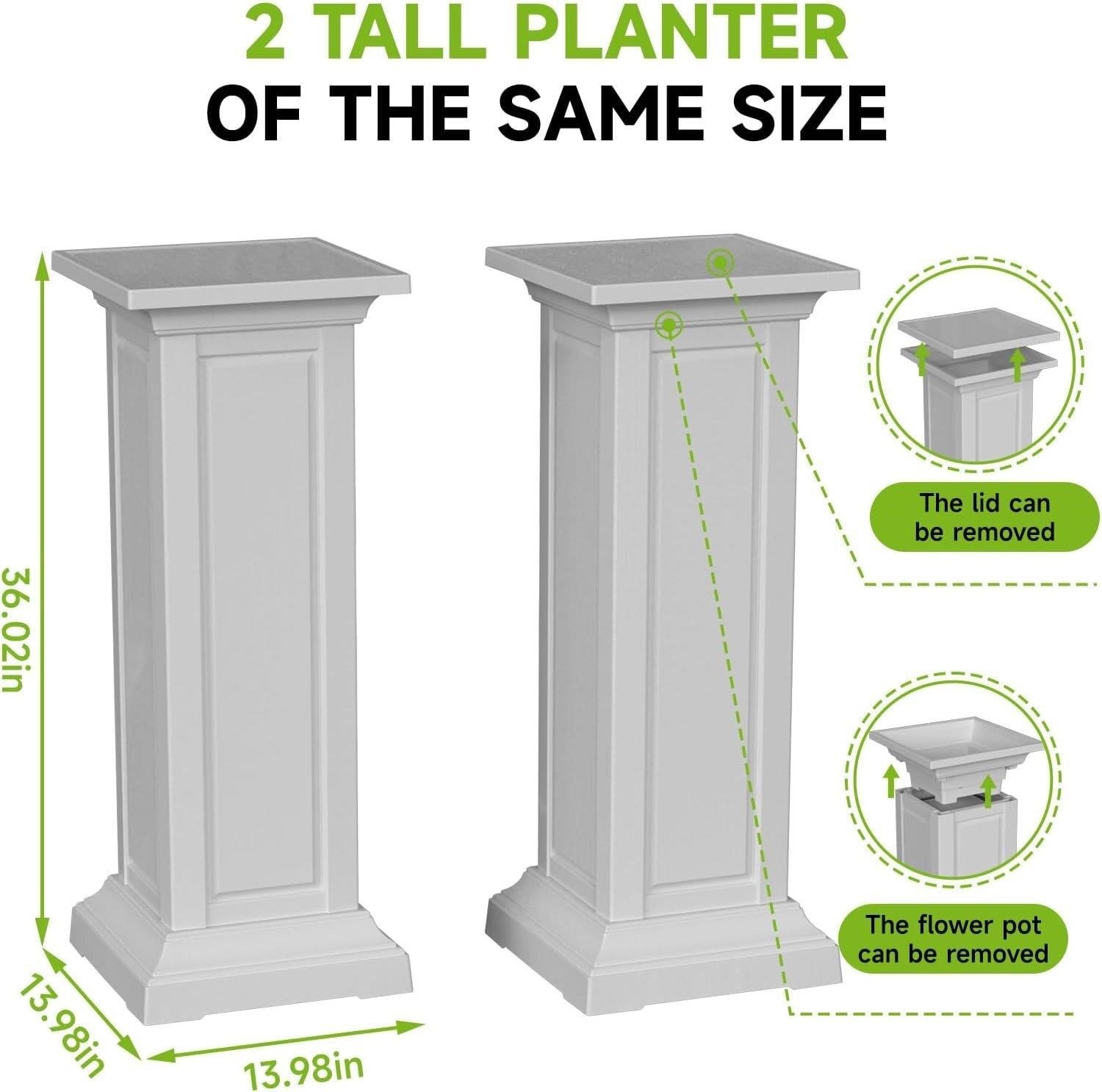 Set of 2 Tall White Pedestal Planters - photo 3