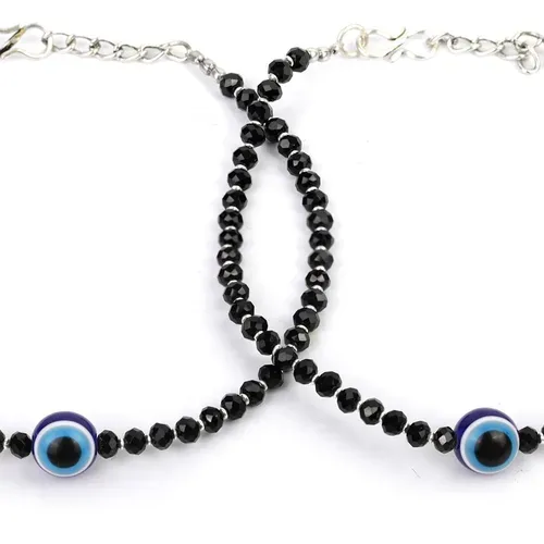 Black Beaded Evil Eye Anklets (Pair) - photo 3