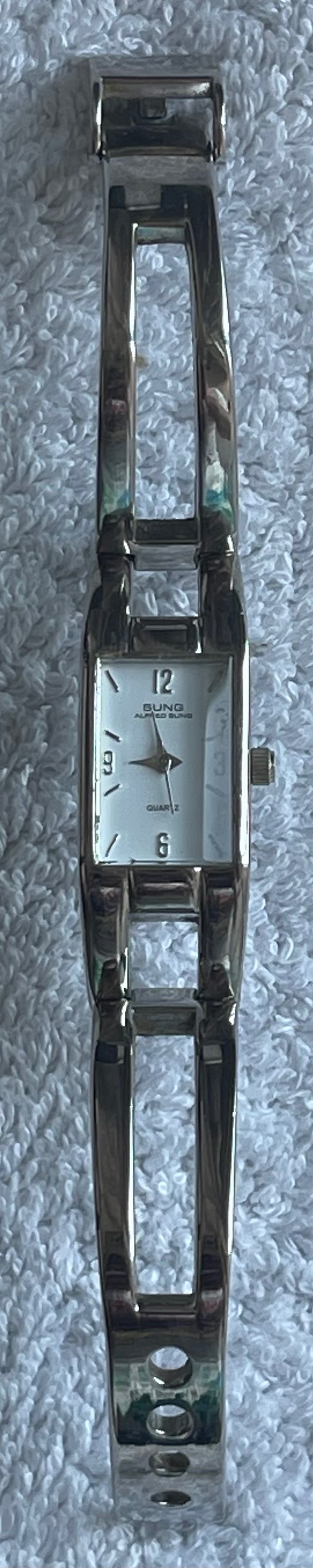 Vintage Alfred Sung Silver Open Cuff Watch (Needs Battery) - photo 3