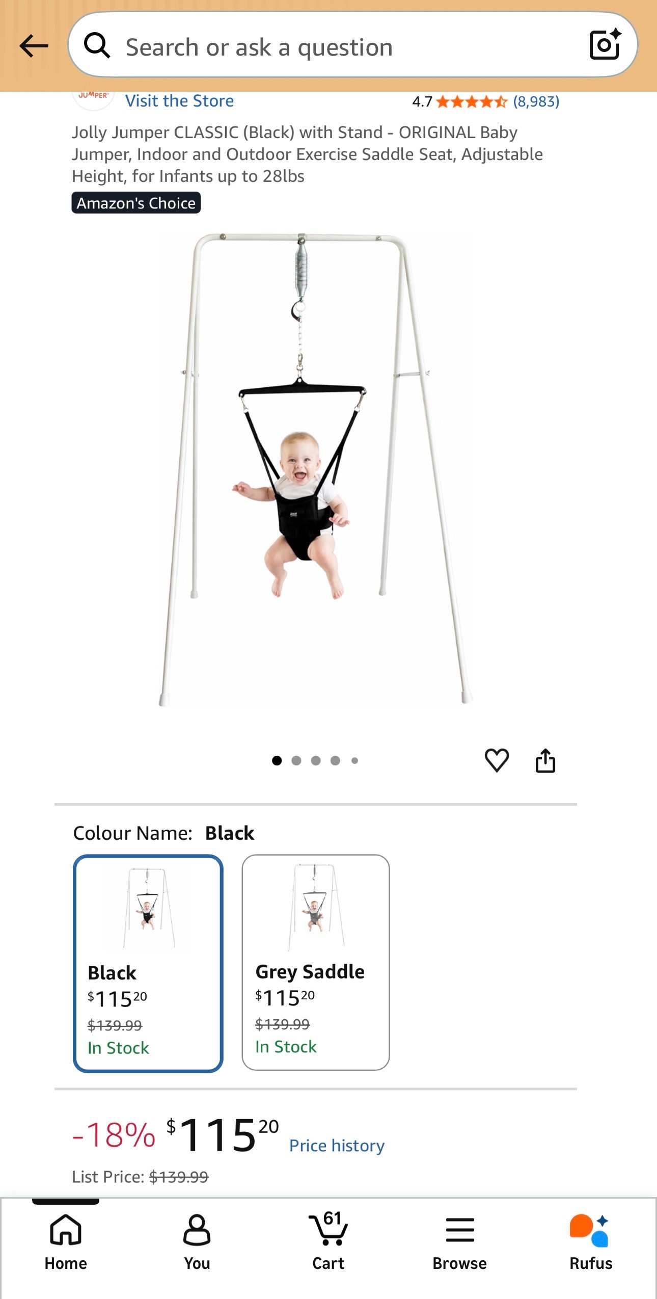 ORIGINAL Baby Jumper Indoor/Outdoor Exercise Saddle Seat Adjusta